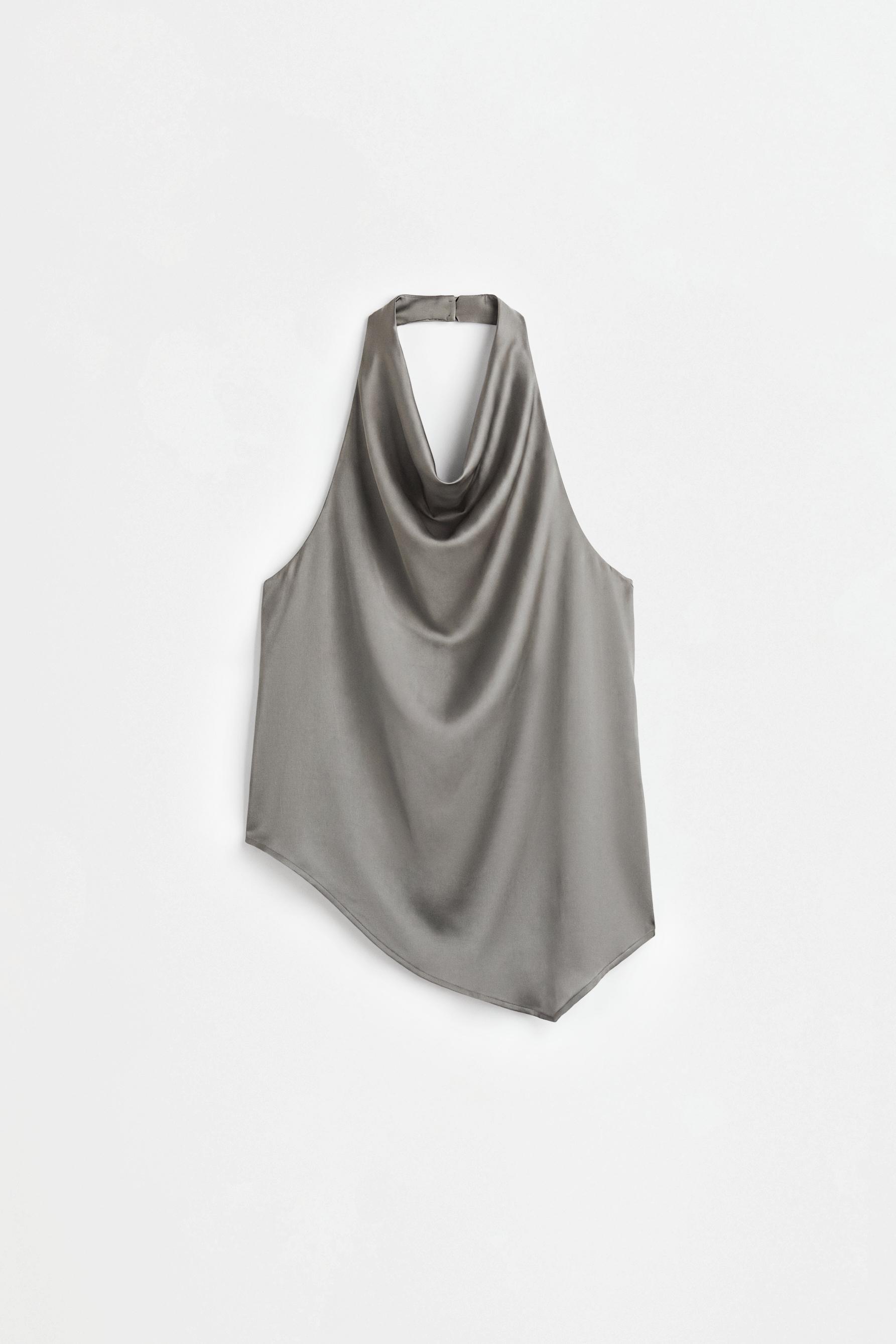 Asymmetric satin top — KHAKI