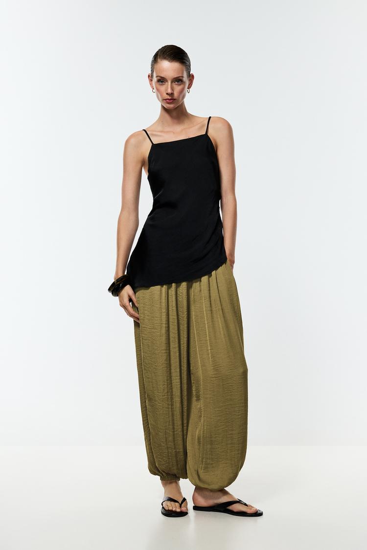Satin sarouel trousers — KHAKI
