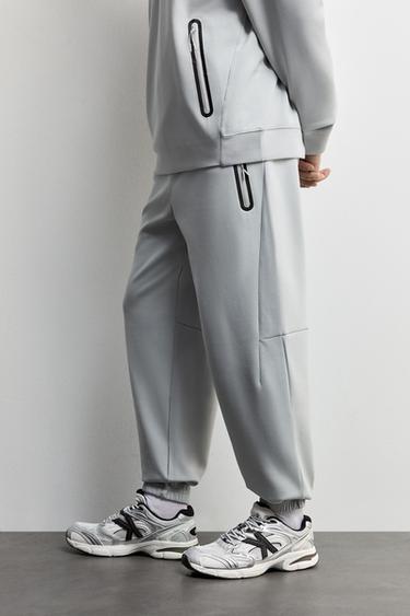 Wide-leg interlock trousers — GREY MARL 3