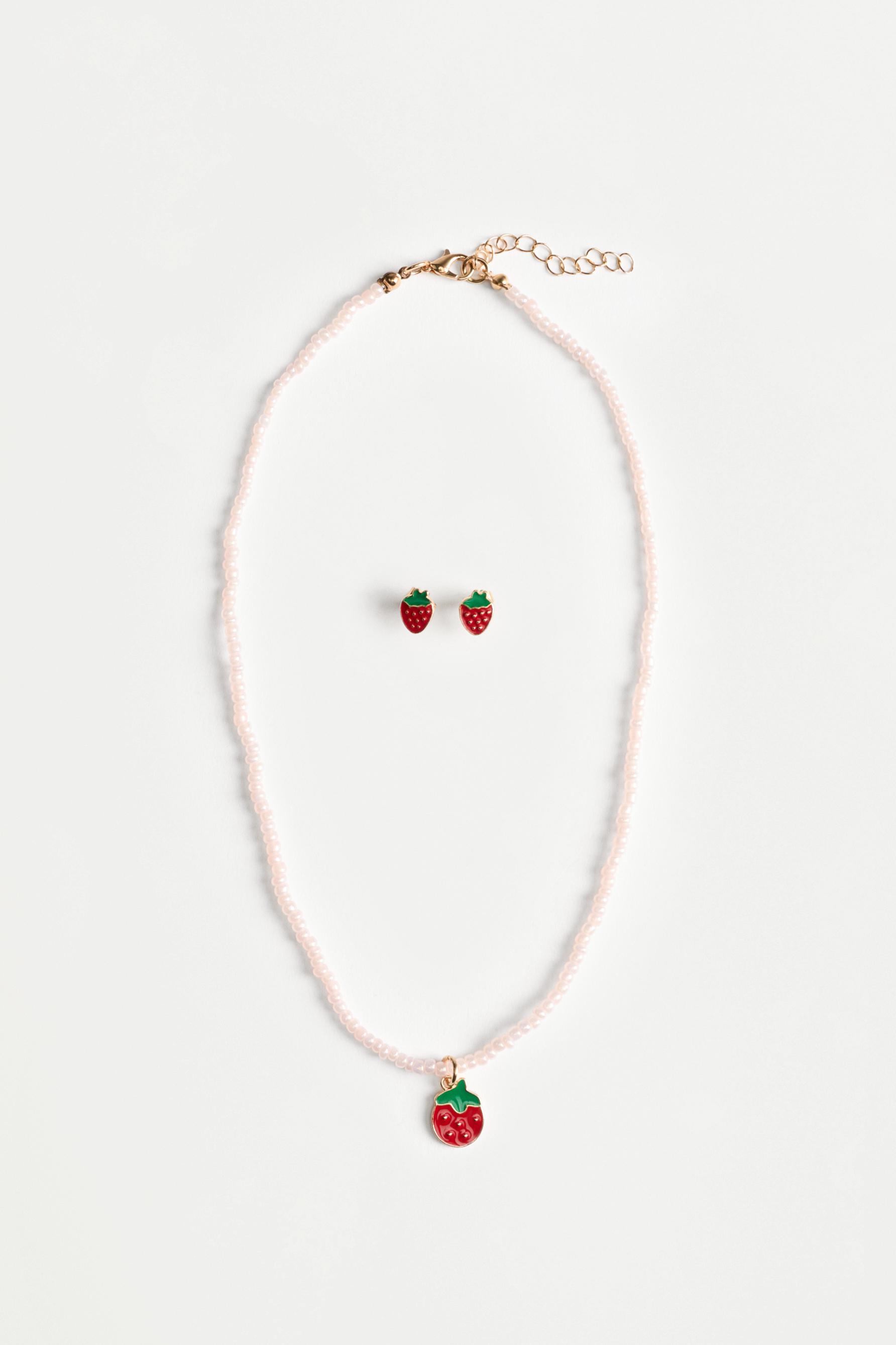 Strawberry necklace and earrings set — WHITE