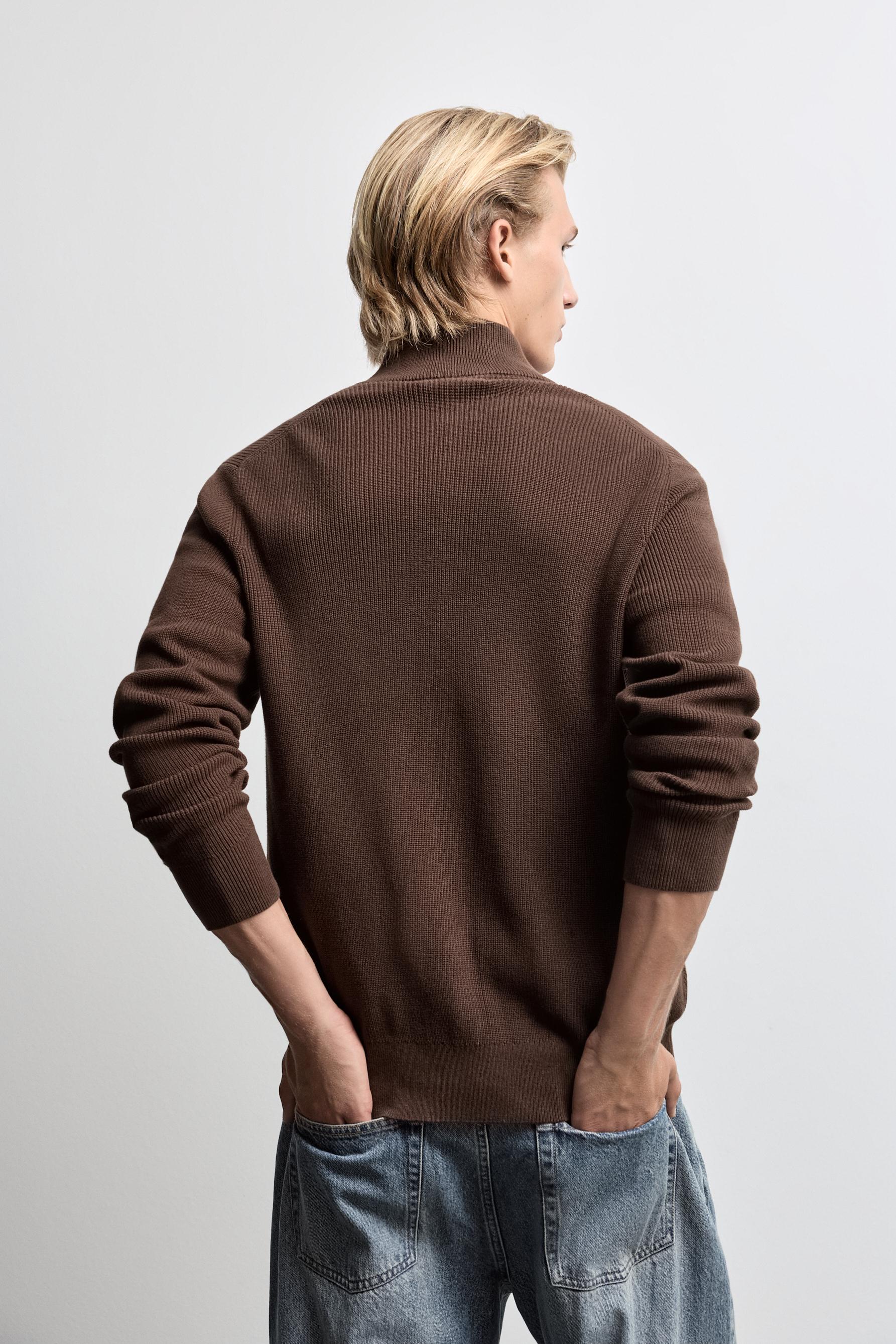 Zip-up knit cardigan — BROWN