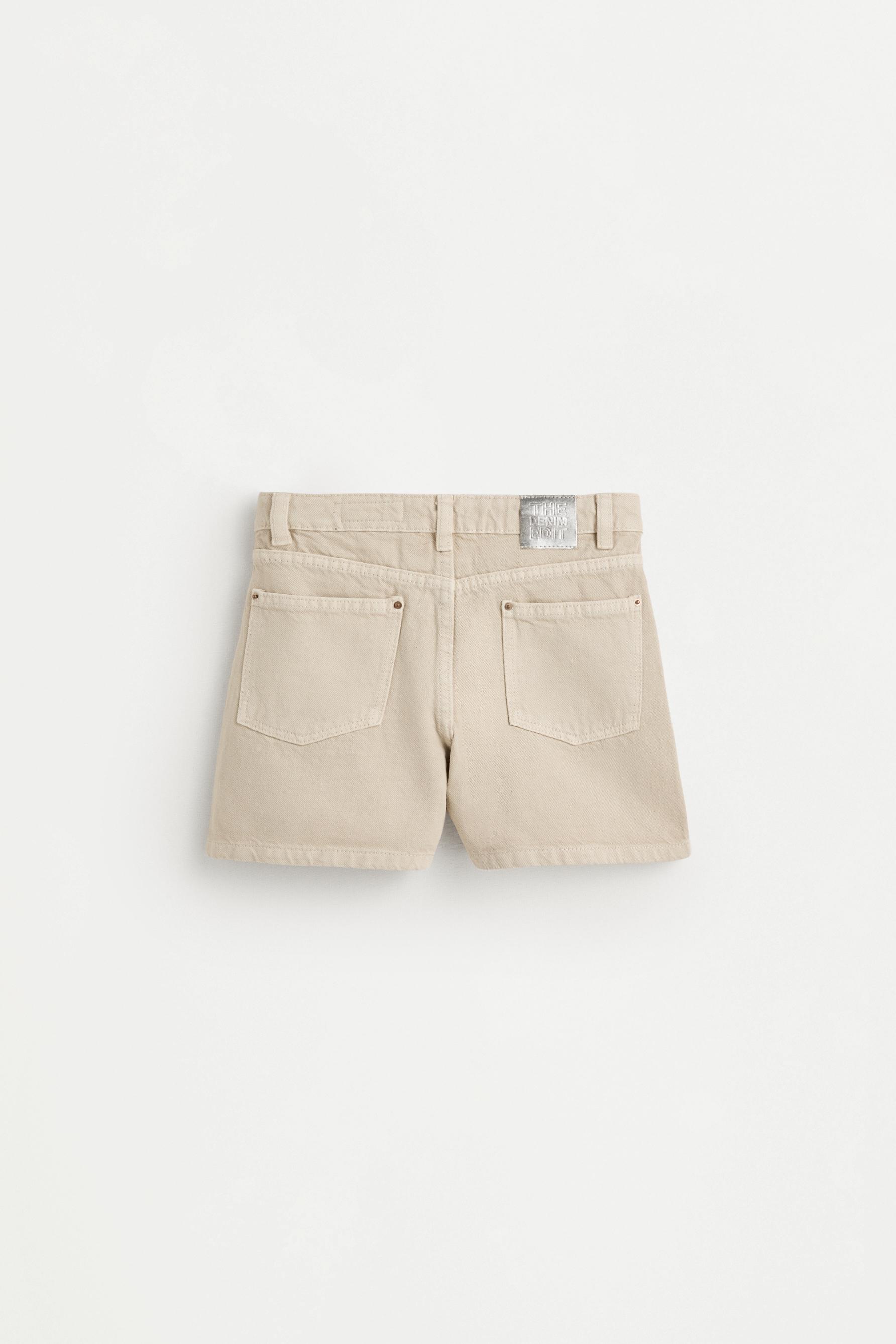 Rhinestone denim shorts — SAND