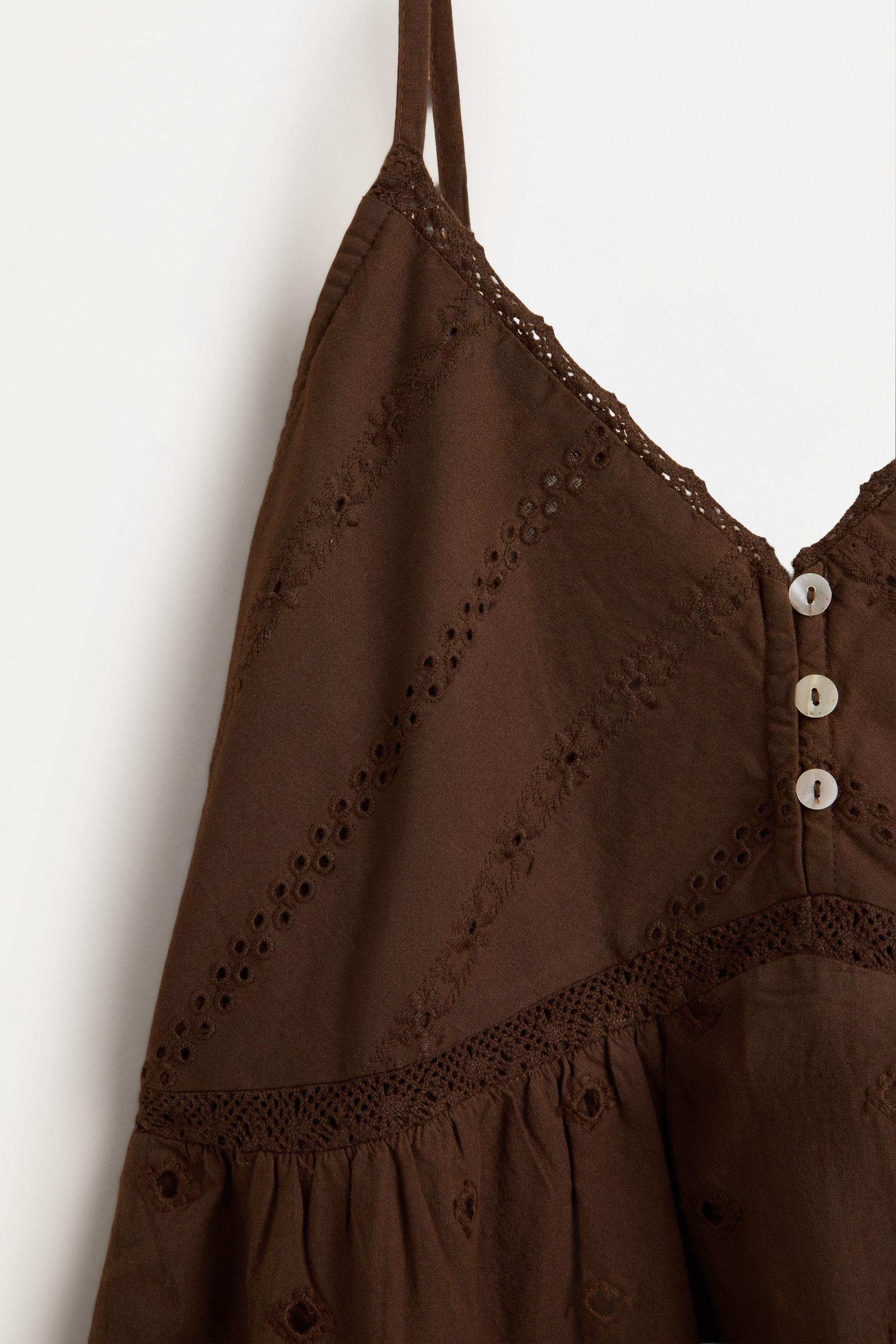 Swiss embroidery midi dress — DARK BROWN