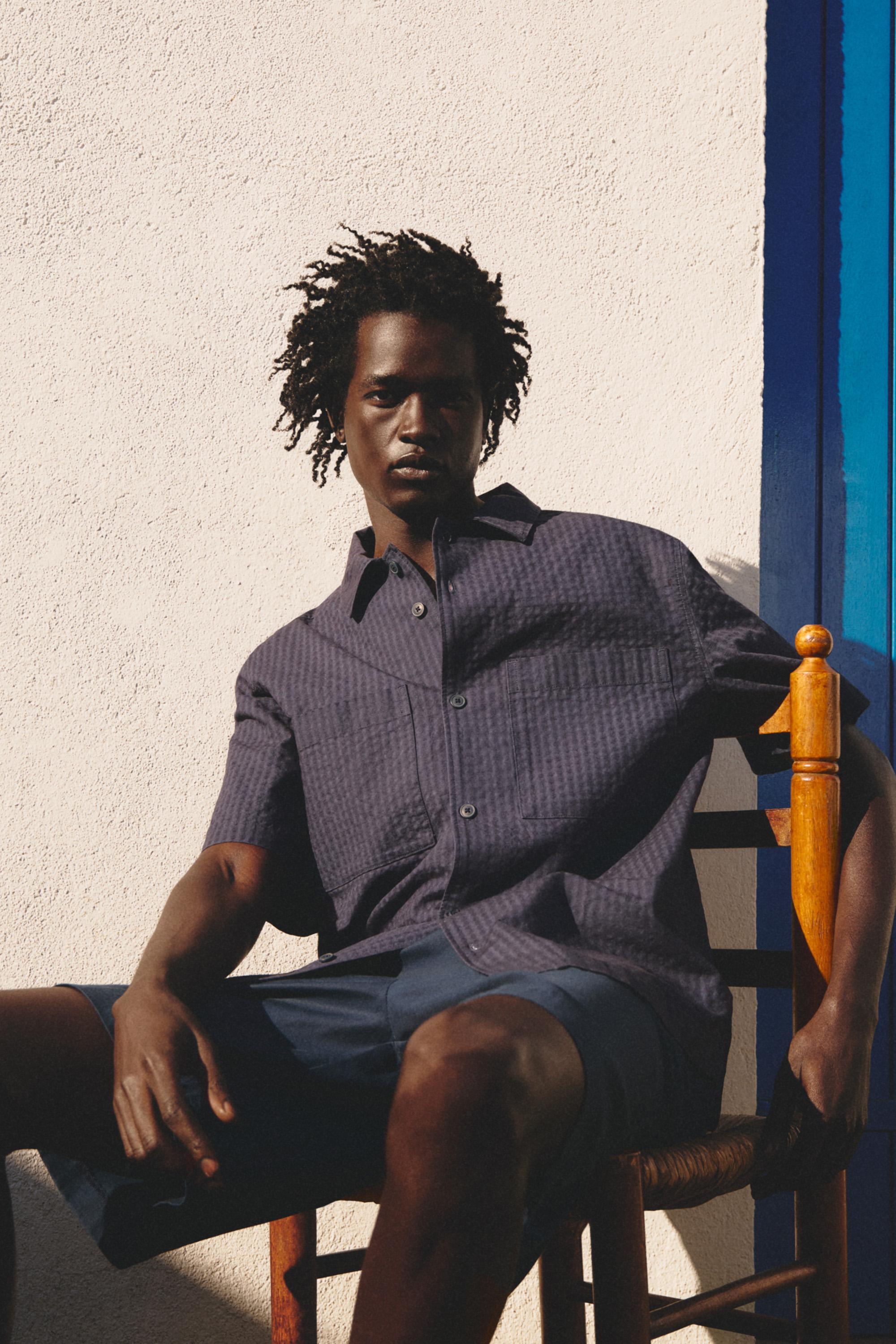 Jacquard shirt with pocket — NAVY