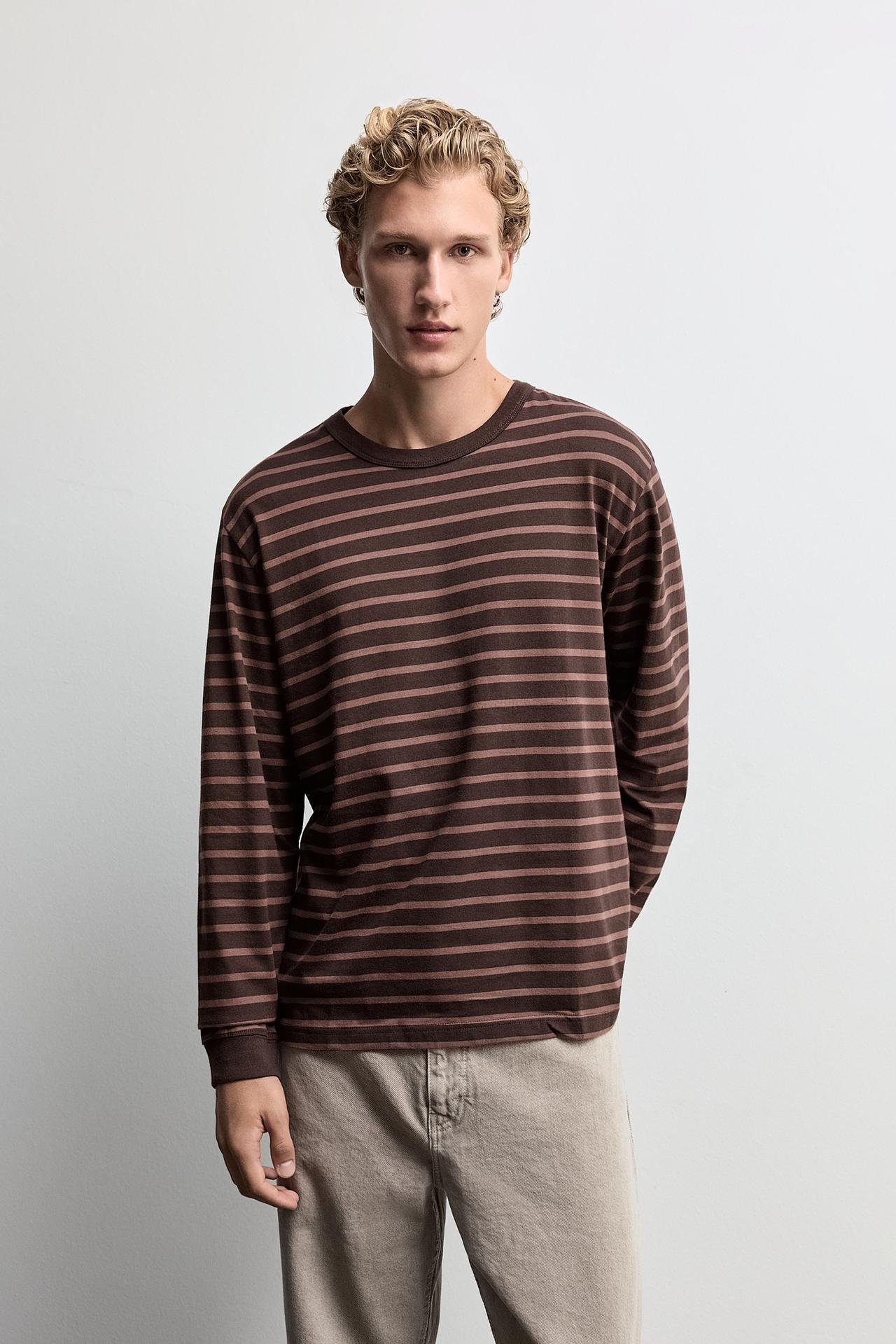 Medium jersey striped T-shirt — DARK BROWN