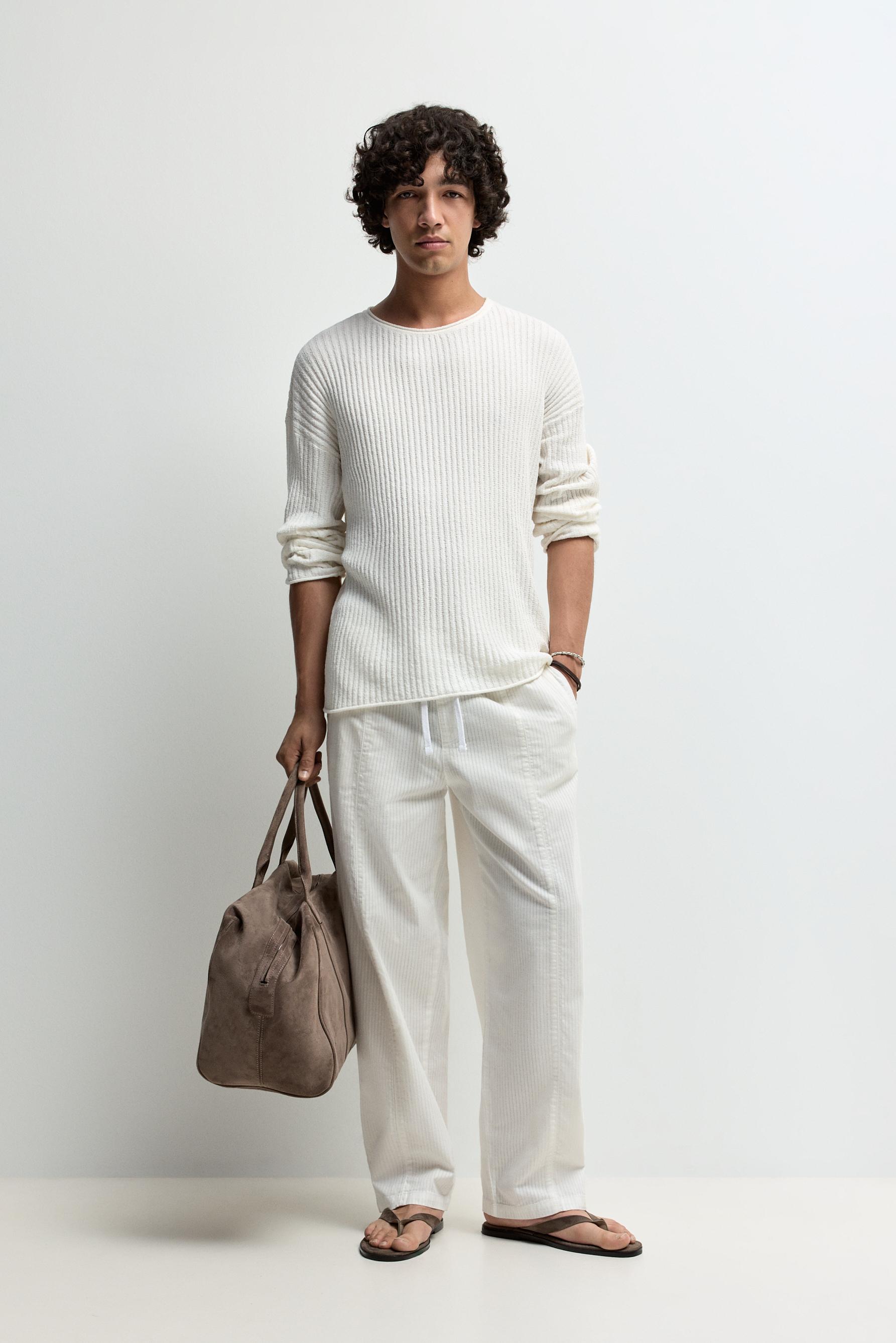 Baggy jogger trousers with linen — WHITE