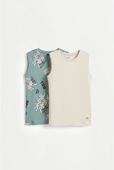 Pack of 2 assorted sleeveless T-shirts — ECRU 1