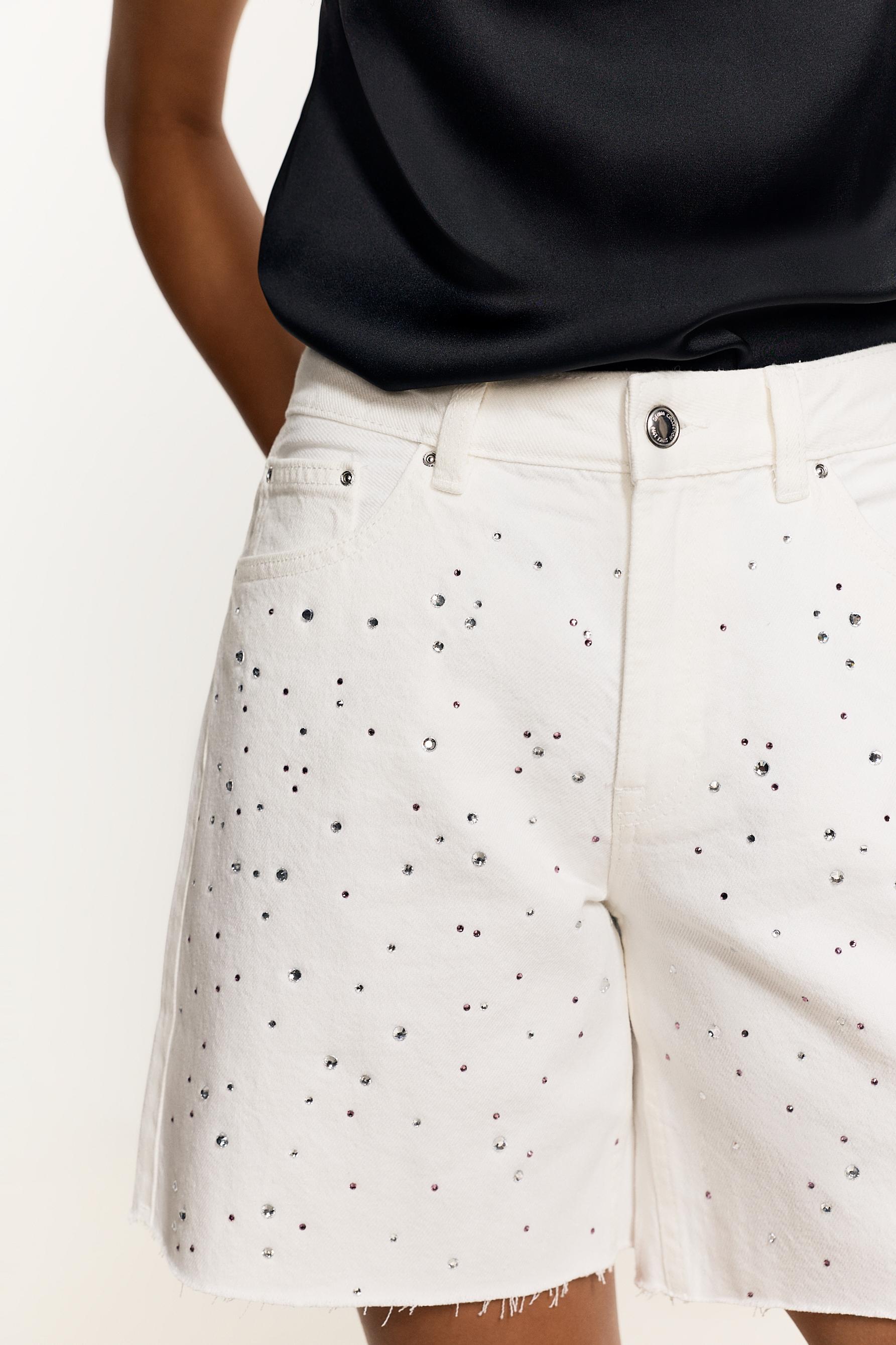 Shimmery denim shorts — WHITE