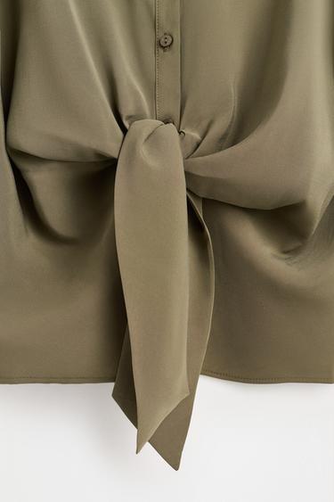 Shirt with tie detail — KHAKI 7