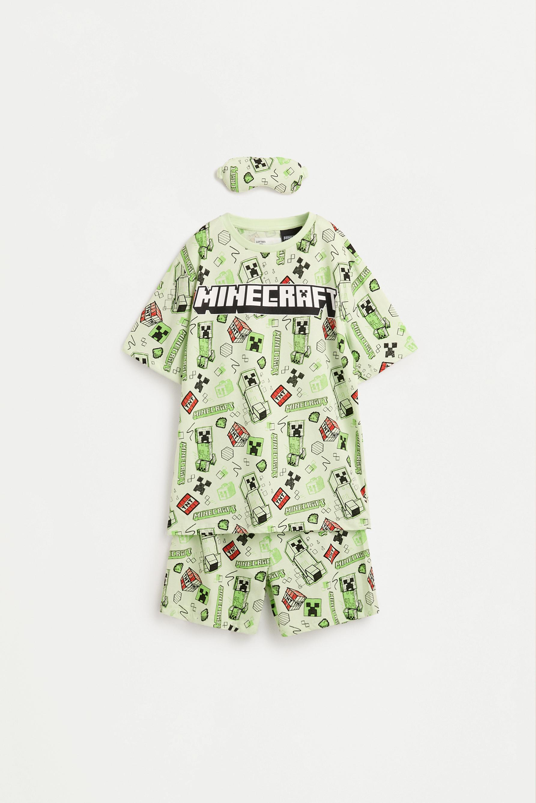 Short Minecraft pyjamas with eye mask — GREEN