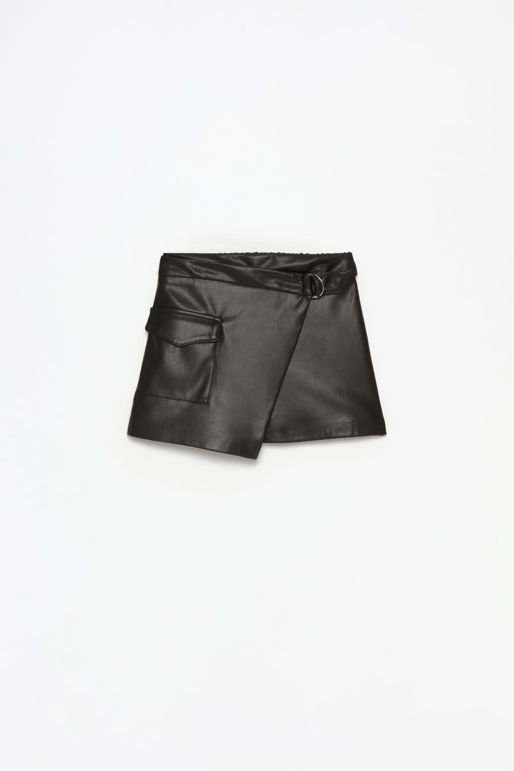 Belted faux leather skort