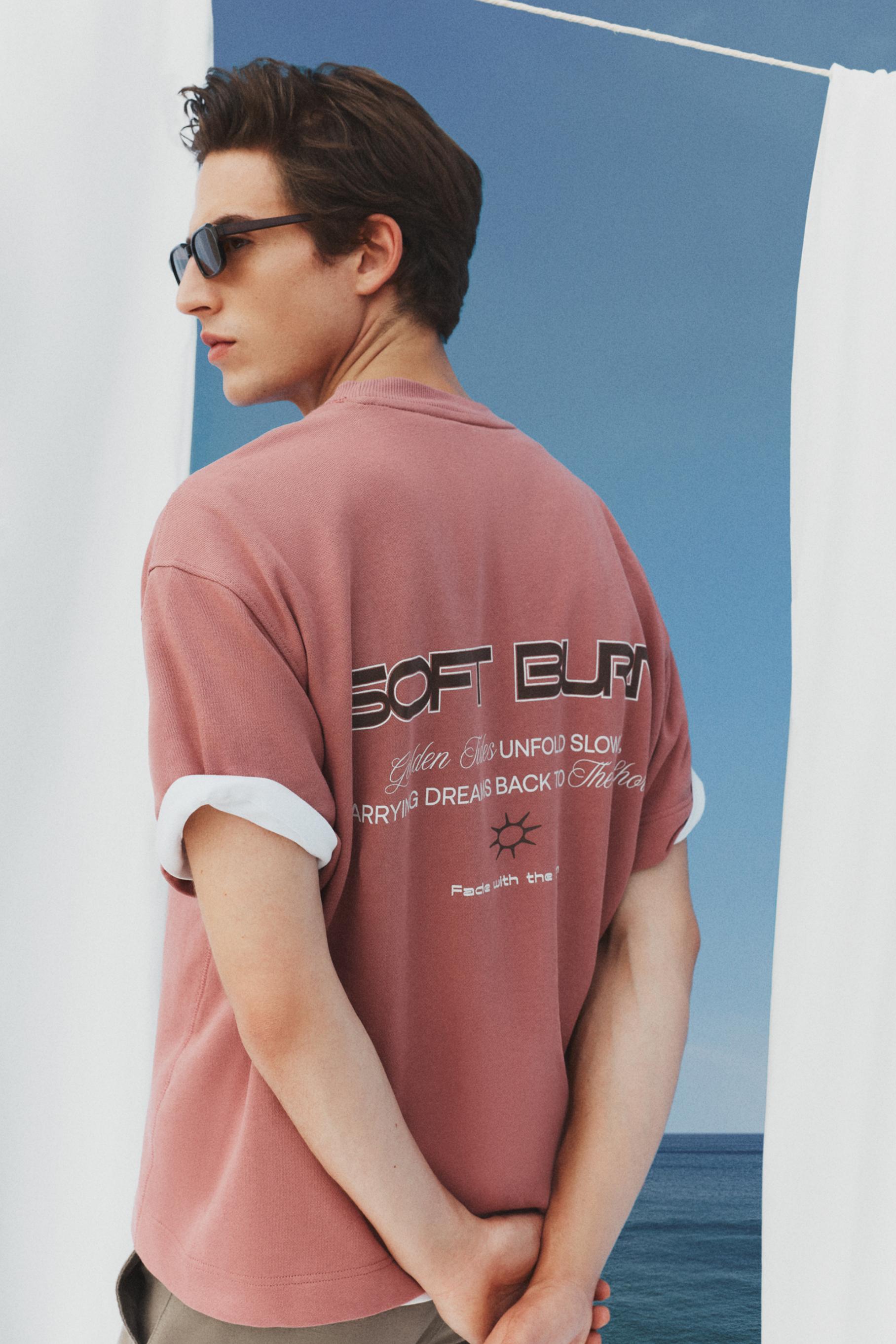 Short sleeve printed sweatshirt — BRIGHT CORAL