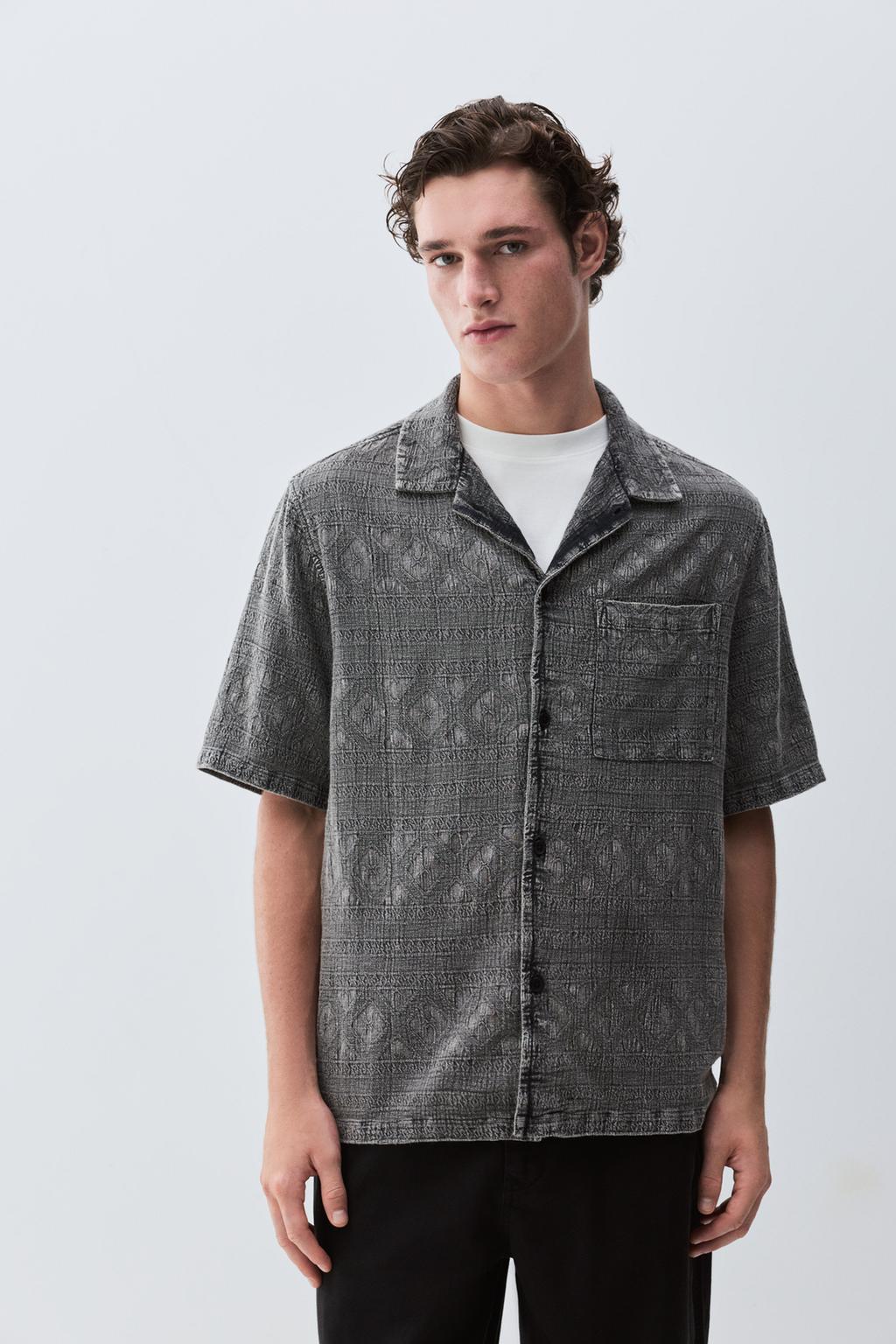 Faded-effect jacquard shirt