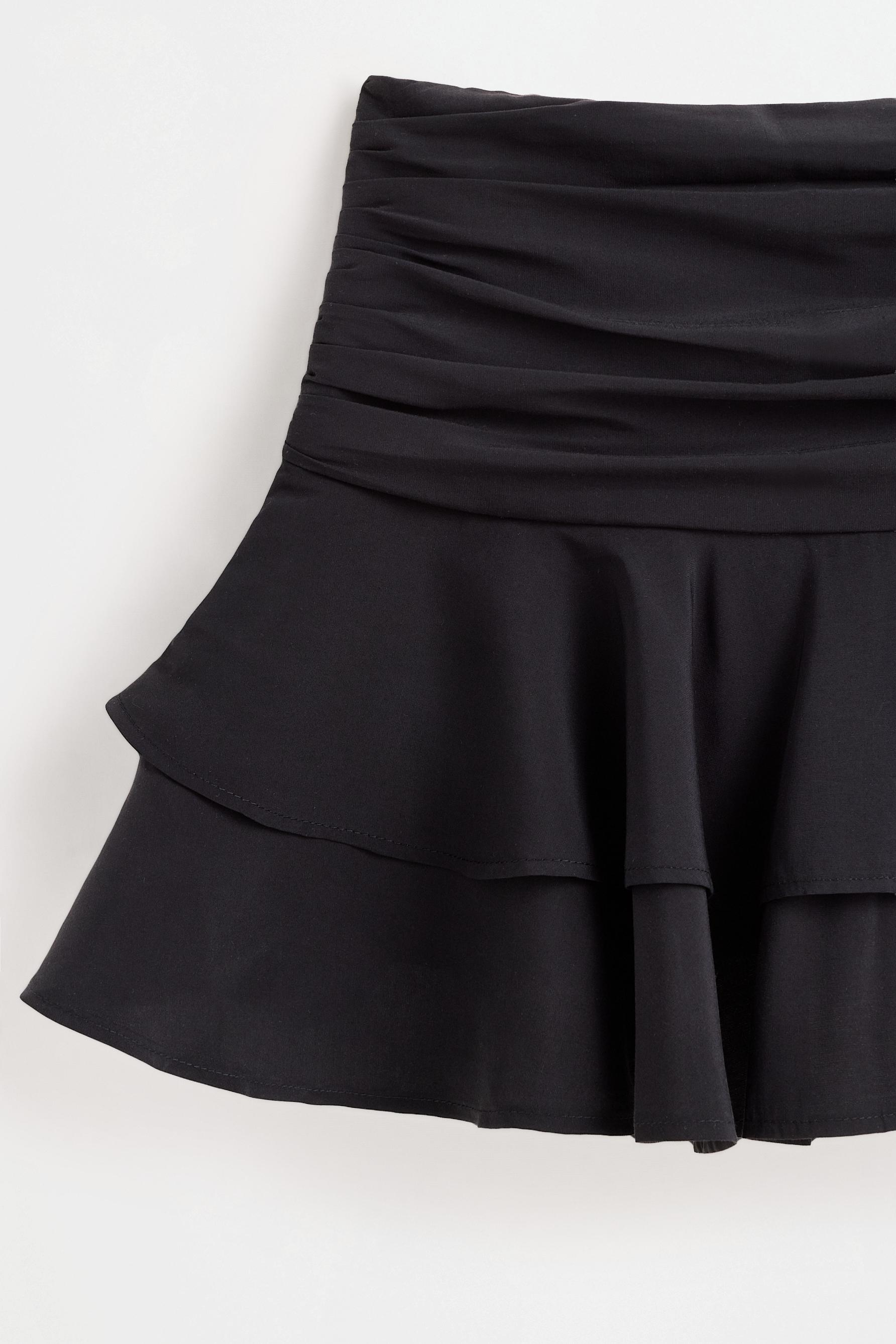 Soft ruffle short skirt — BLACK