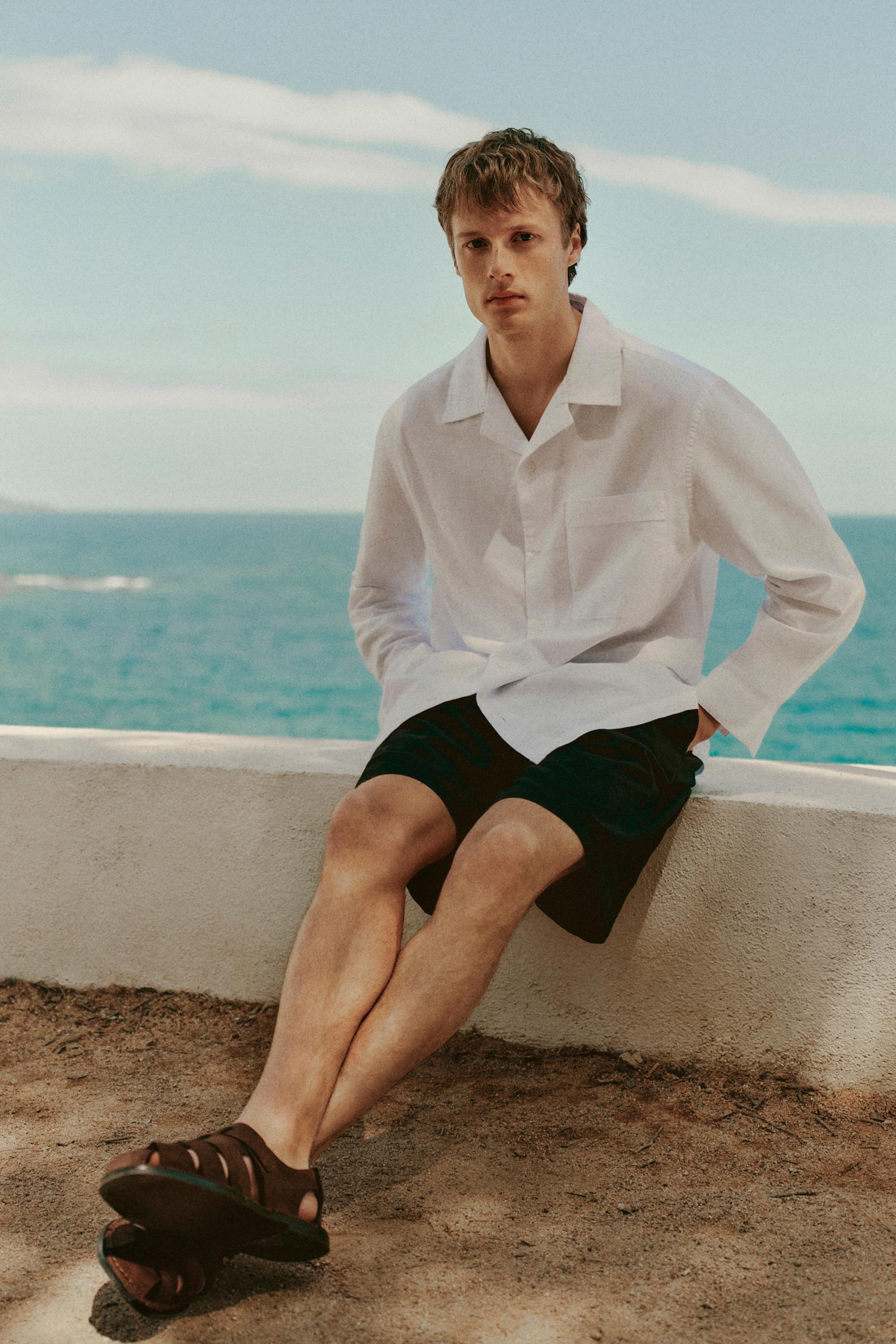 Cotton-linen chino Bermuda shorts — DARK BLUE