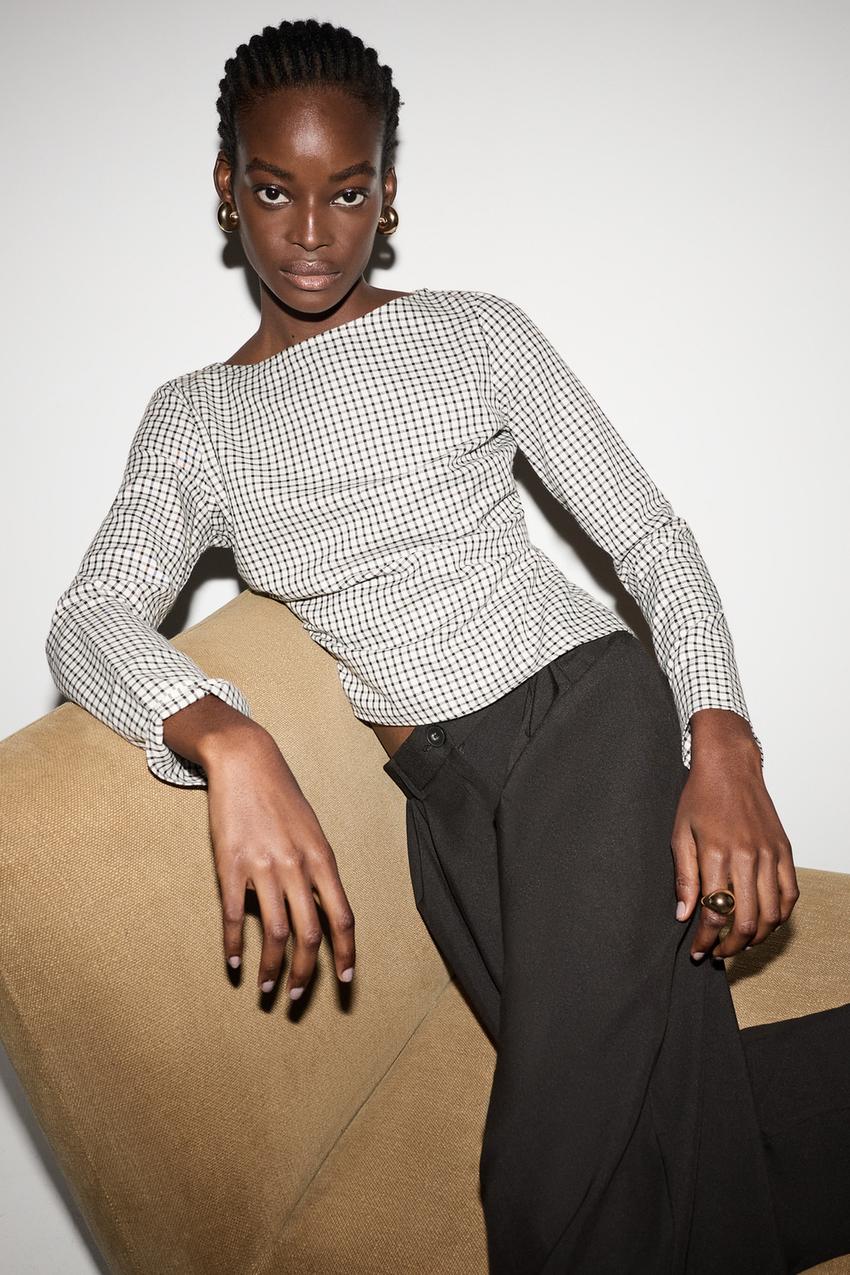 Top asimétrico cuadros Camisas Blusas ROPA Mujer Lefties