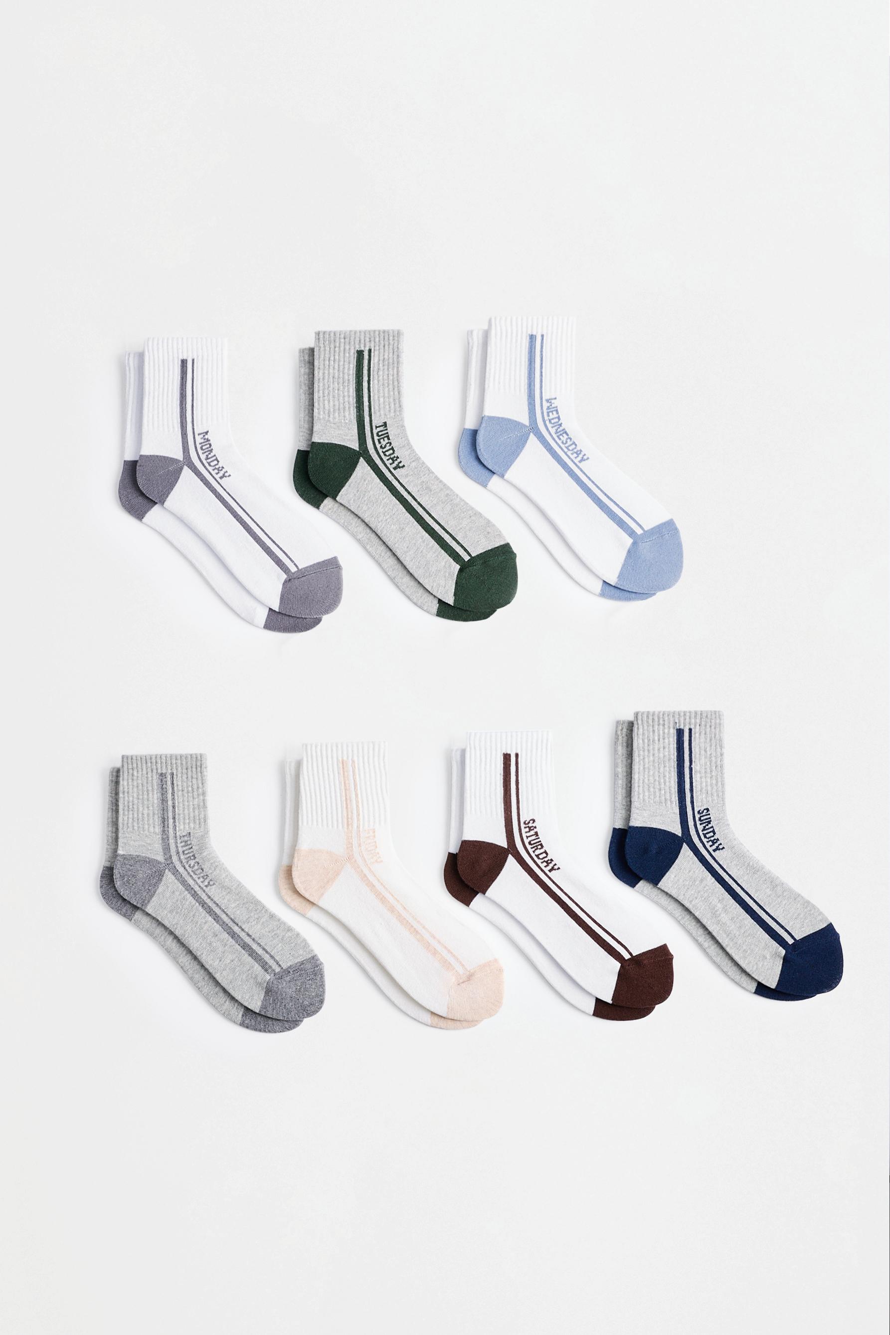 Days of the week ankle socks (7-pack) — GREY/CAMEL