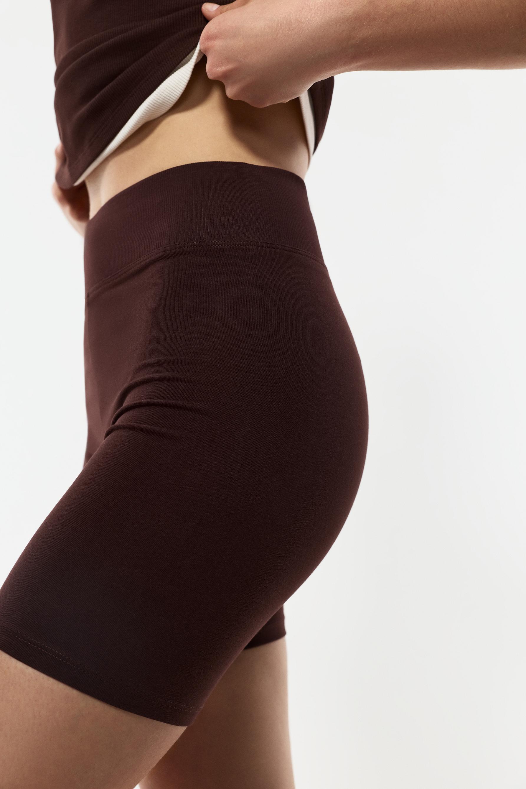 Ribbed waist cycling leggings — CHOCOLATE