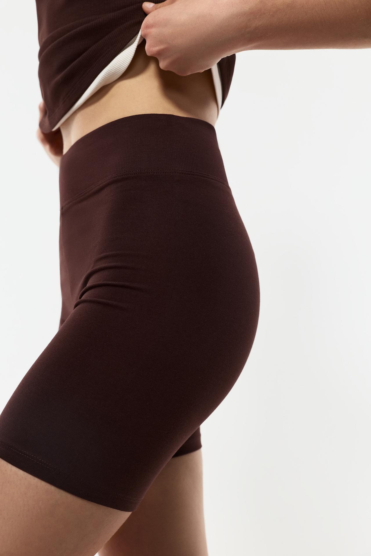 Ribbed waist cycling leggings — CHOCOLATE