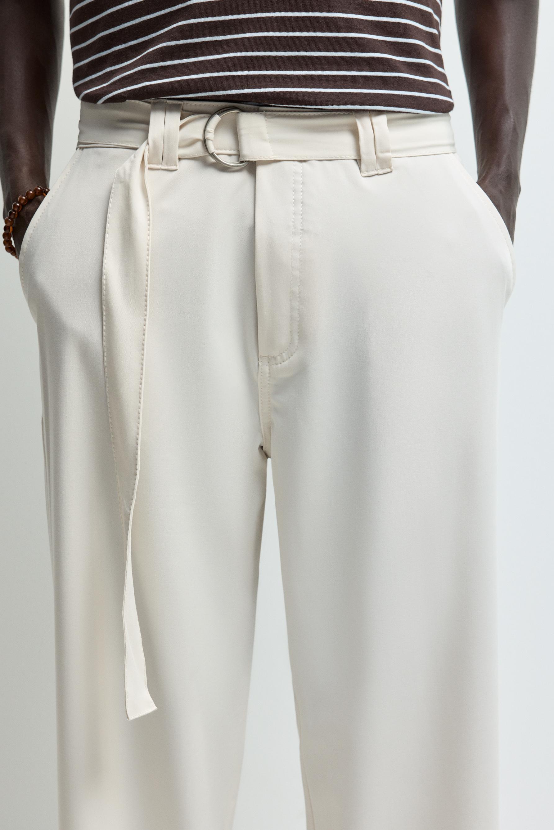 Relaxed fit chino trousers with belt — OFF WHITE