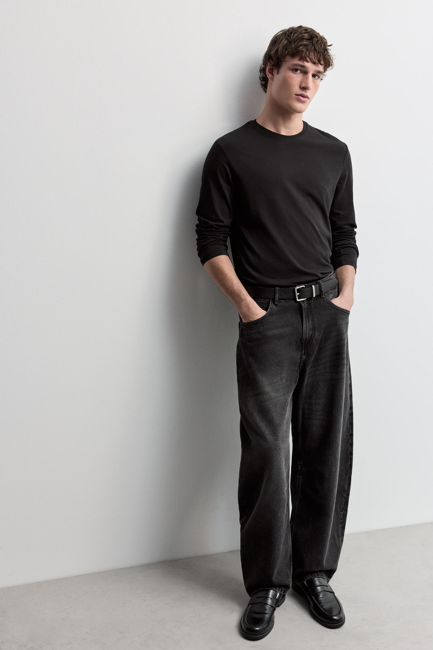 Belted barrel leg jeans — FADED BLACK