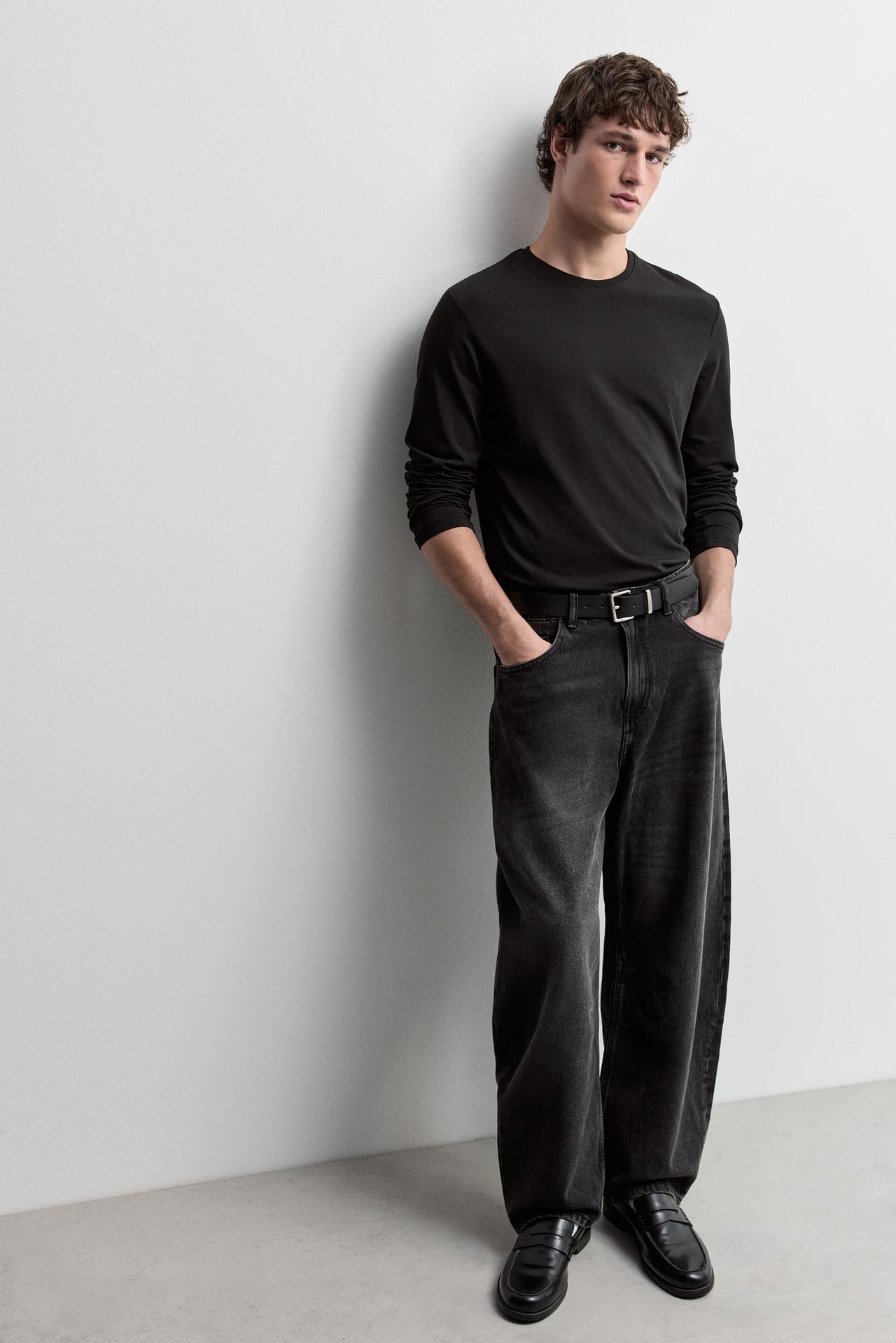 Belted barrel leg jeans — FADED BLACK