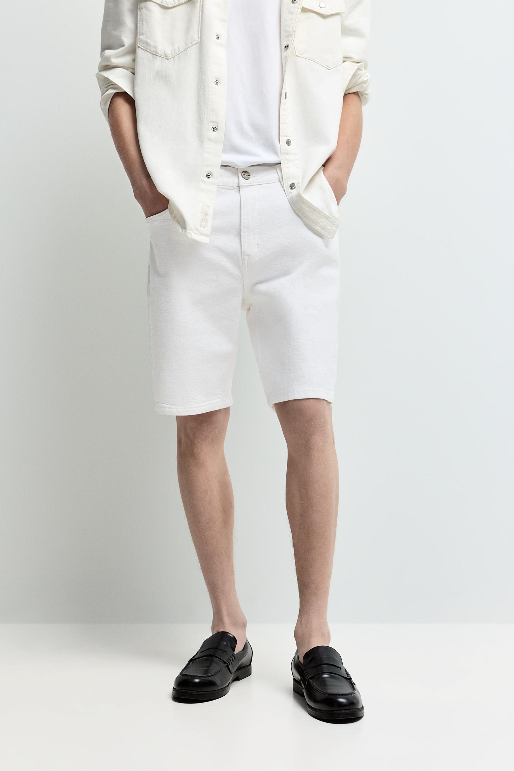 Slim denim Bermuda shorts — WHITE
