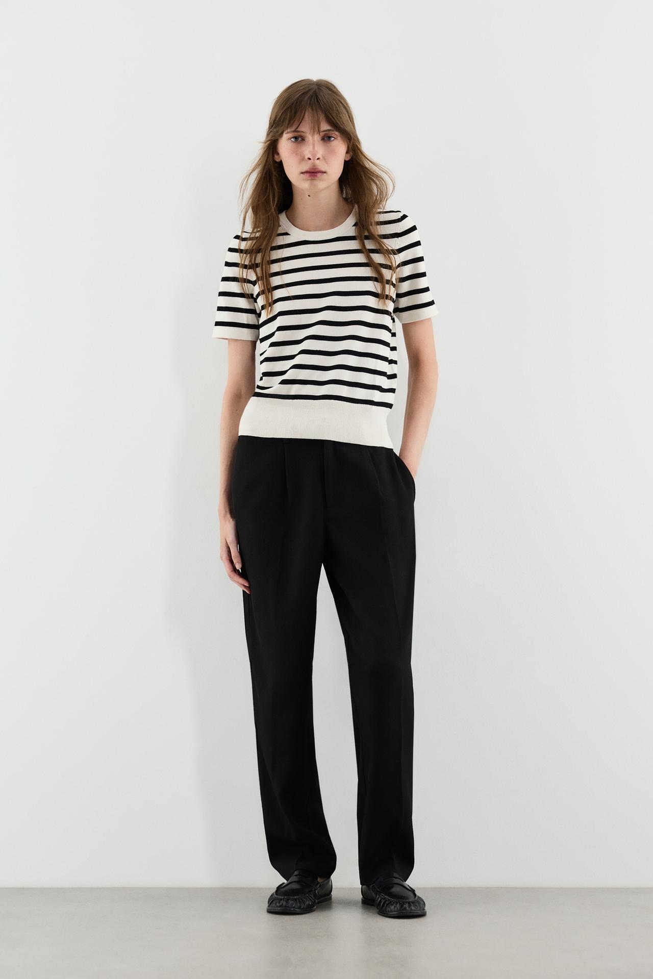 Basic short sleeve sweater — WHITE/BLACK