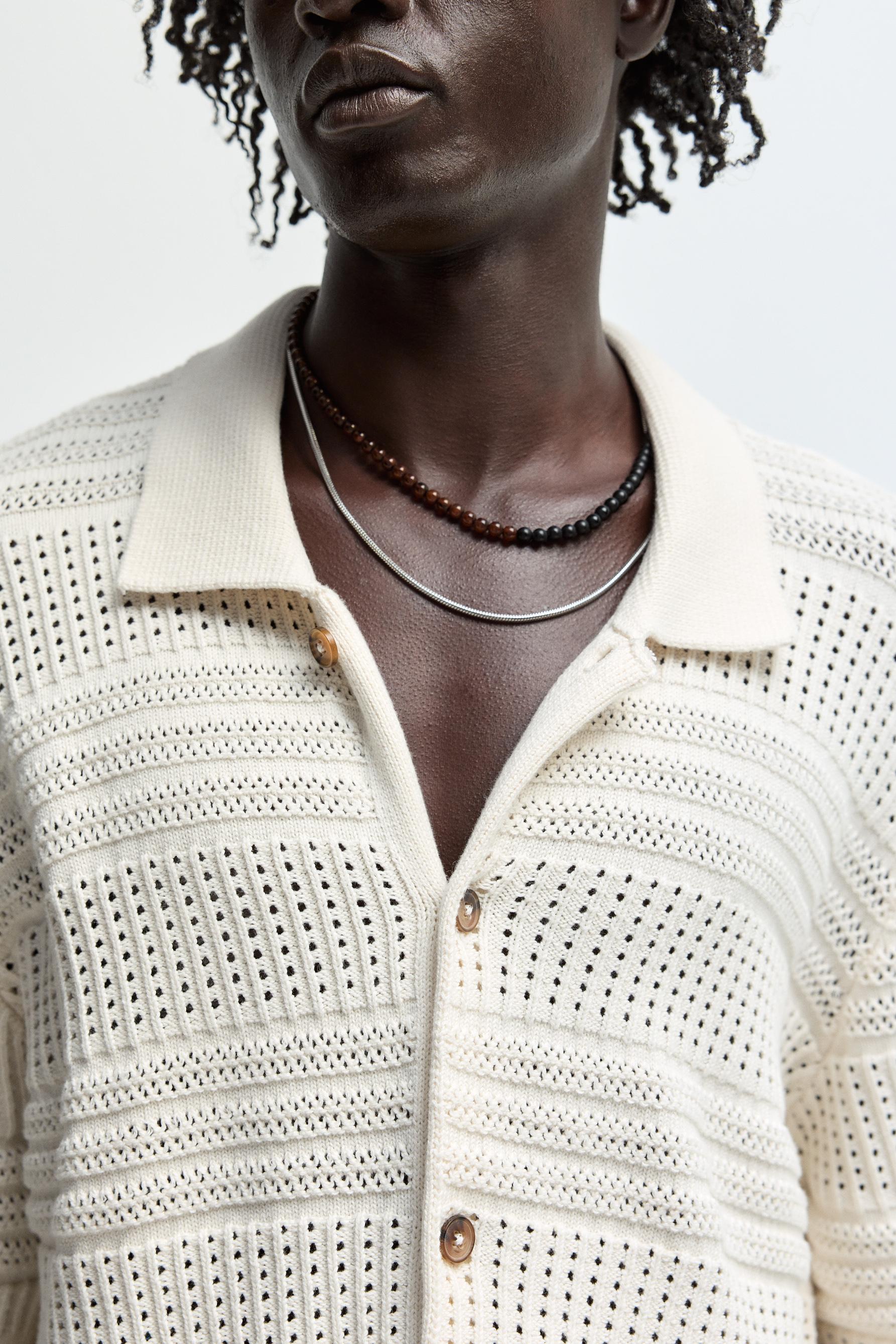 Cutwork knit shirt — OFF WHITE