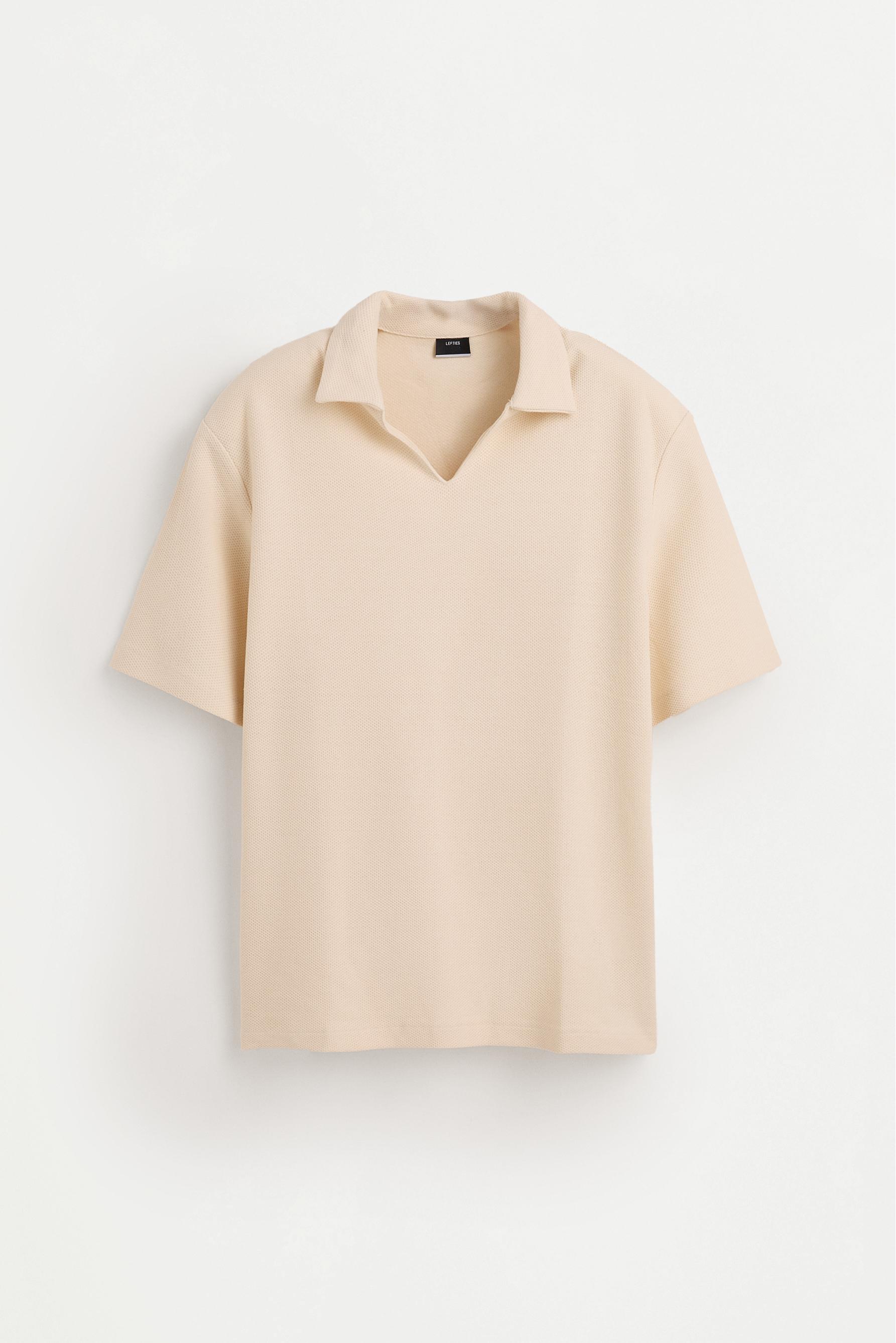 Textured V-neck polo shirt — VANILLA