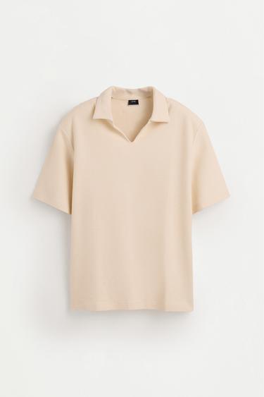 Textured V-neck polo shirt — VANILLA 6