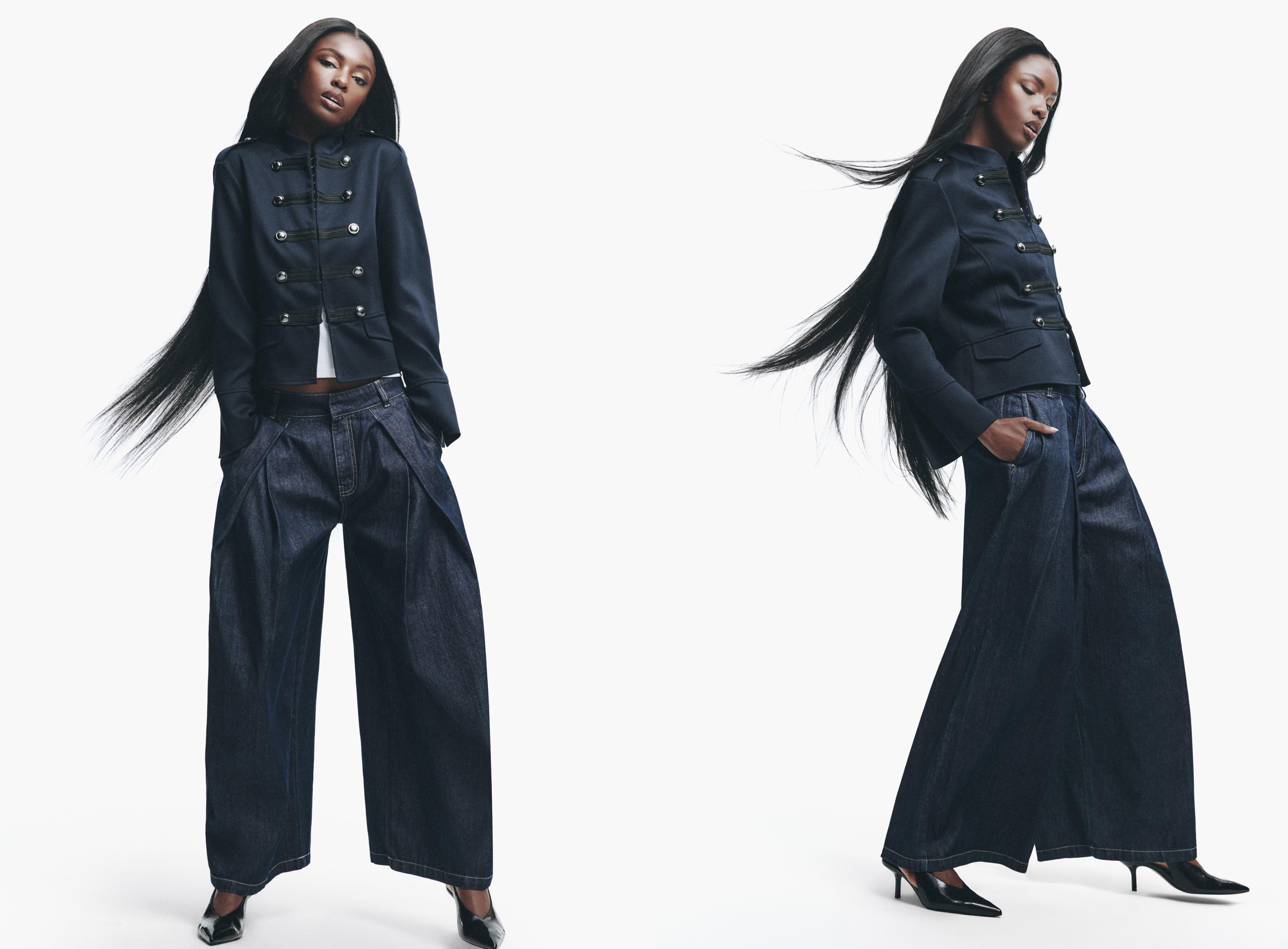 Super wide-leg pleated jeans — NAVY