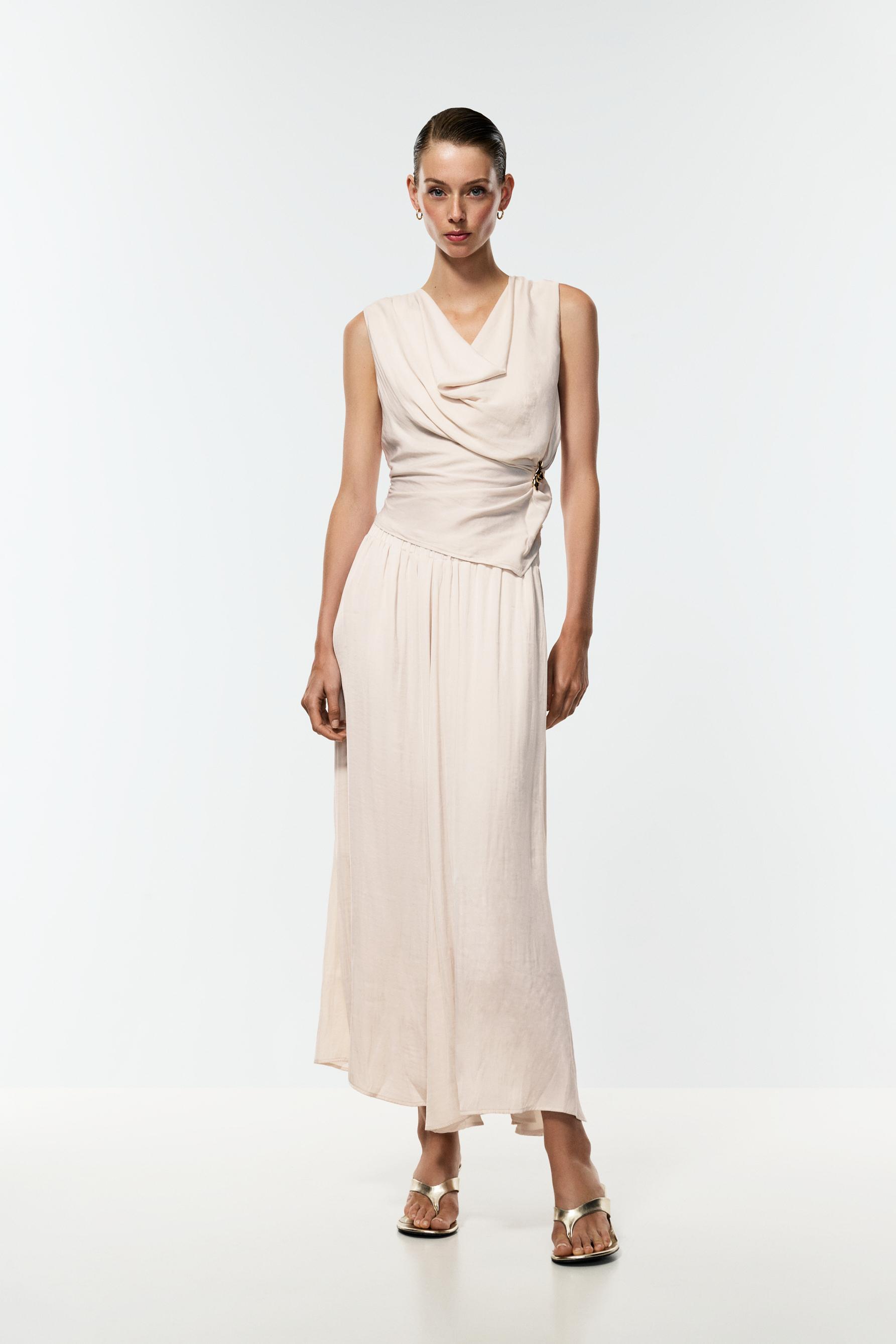 Textured satin midi skirt — CREAM