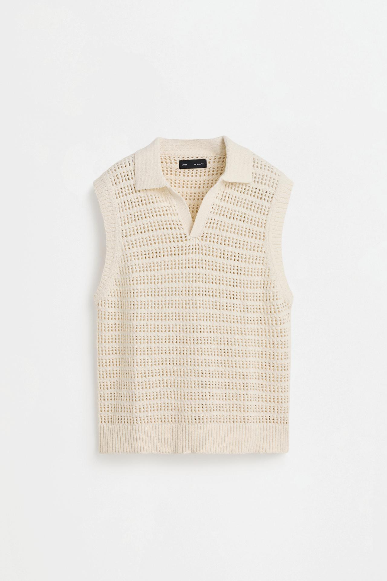Cutwork knit polo vest — OFF WHITE