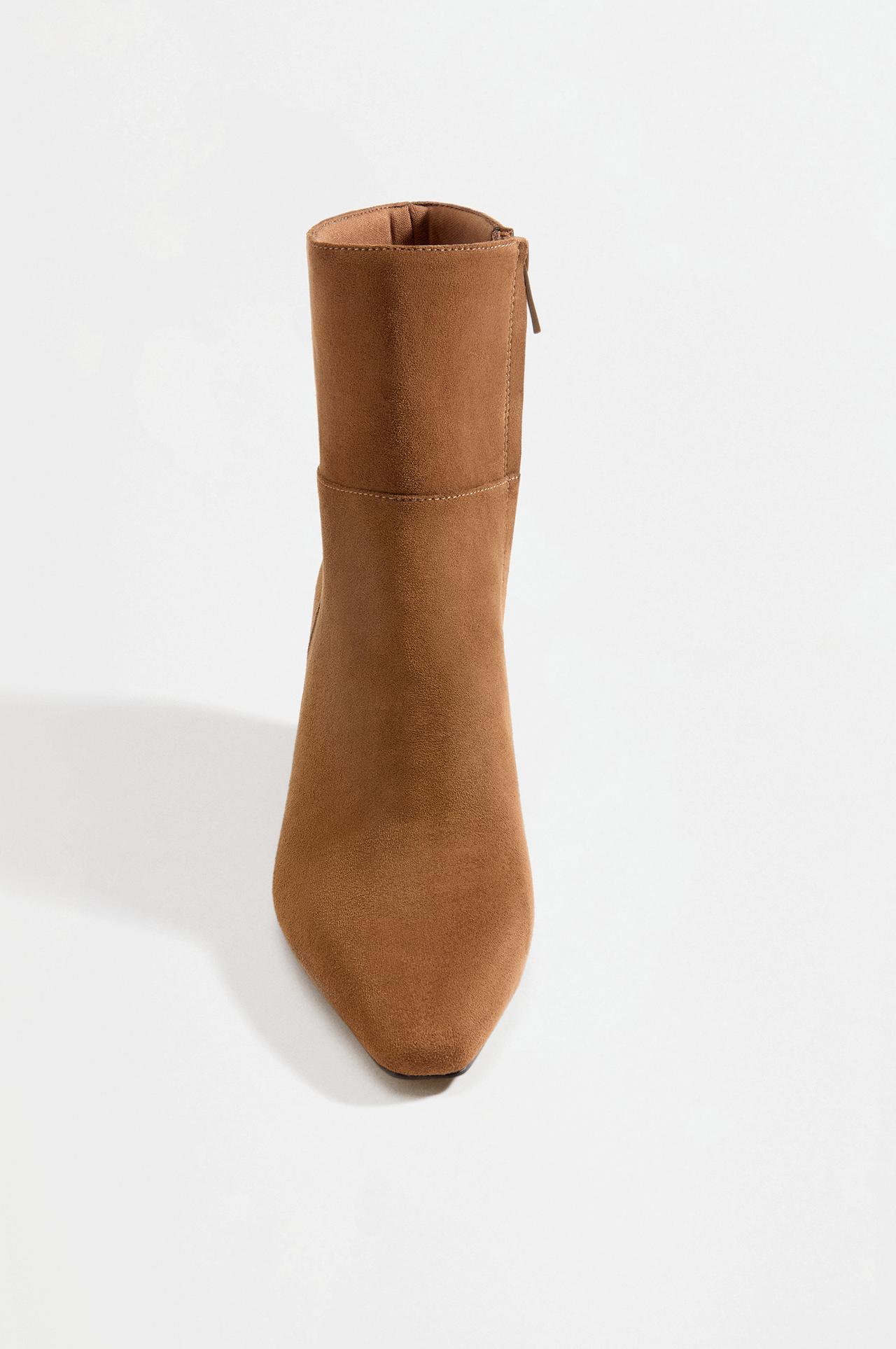 Faux suede ankle boots with heel detail — BROWN