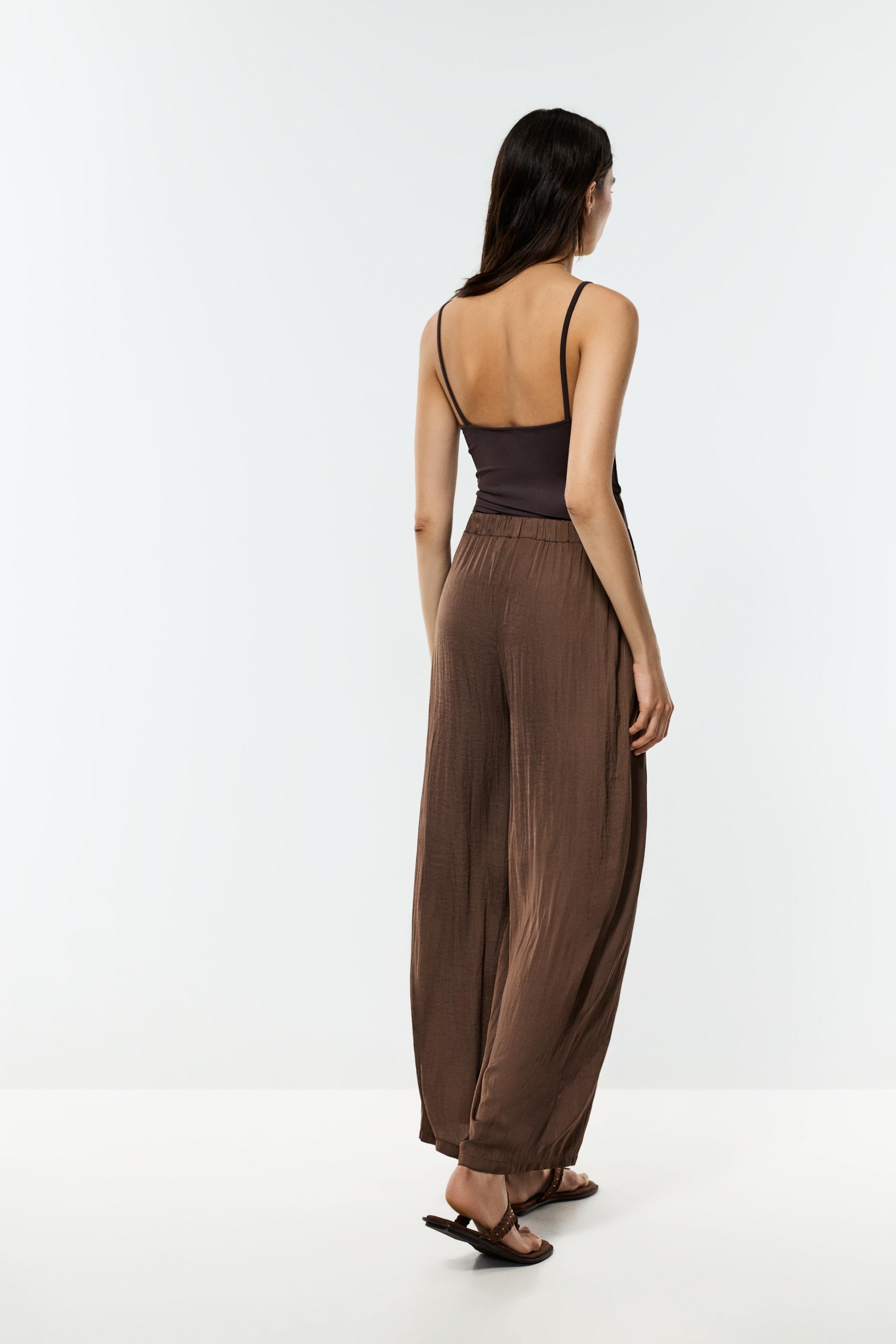 Satin palazzo trousers — BROWN