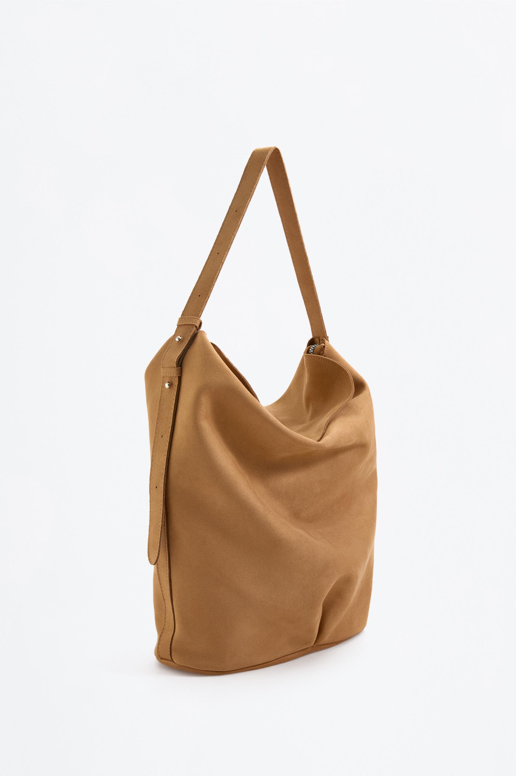 FAUX SUEDE SHOULDER BAG — CAMEL