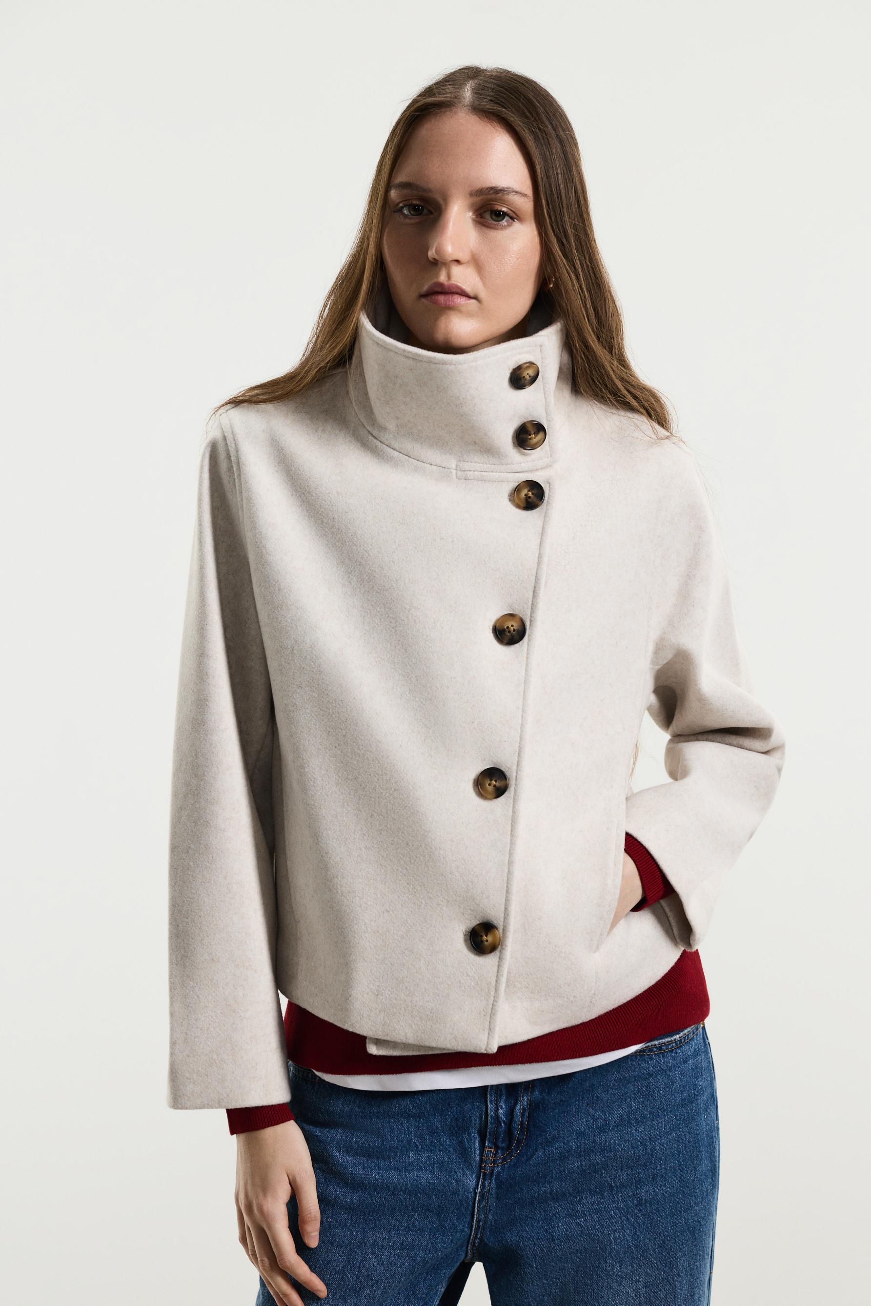 Short funnel neck jacket — SAND