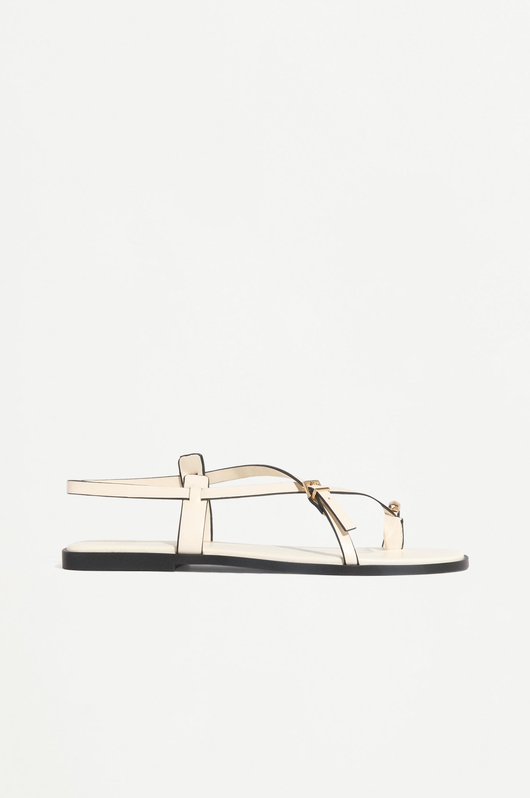 Flat slider sandal with metal detail — WHITE
