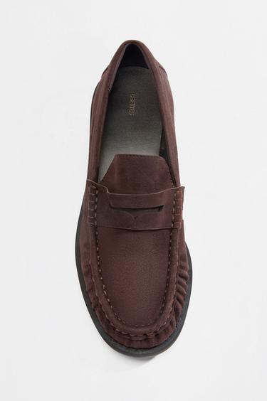 Faux suede loafer-style shoe — BROWN 3