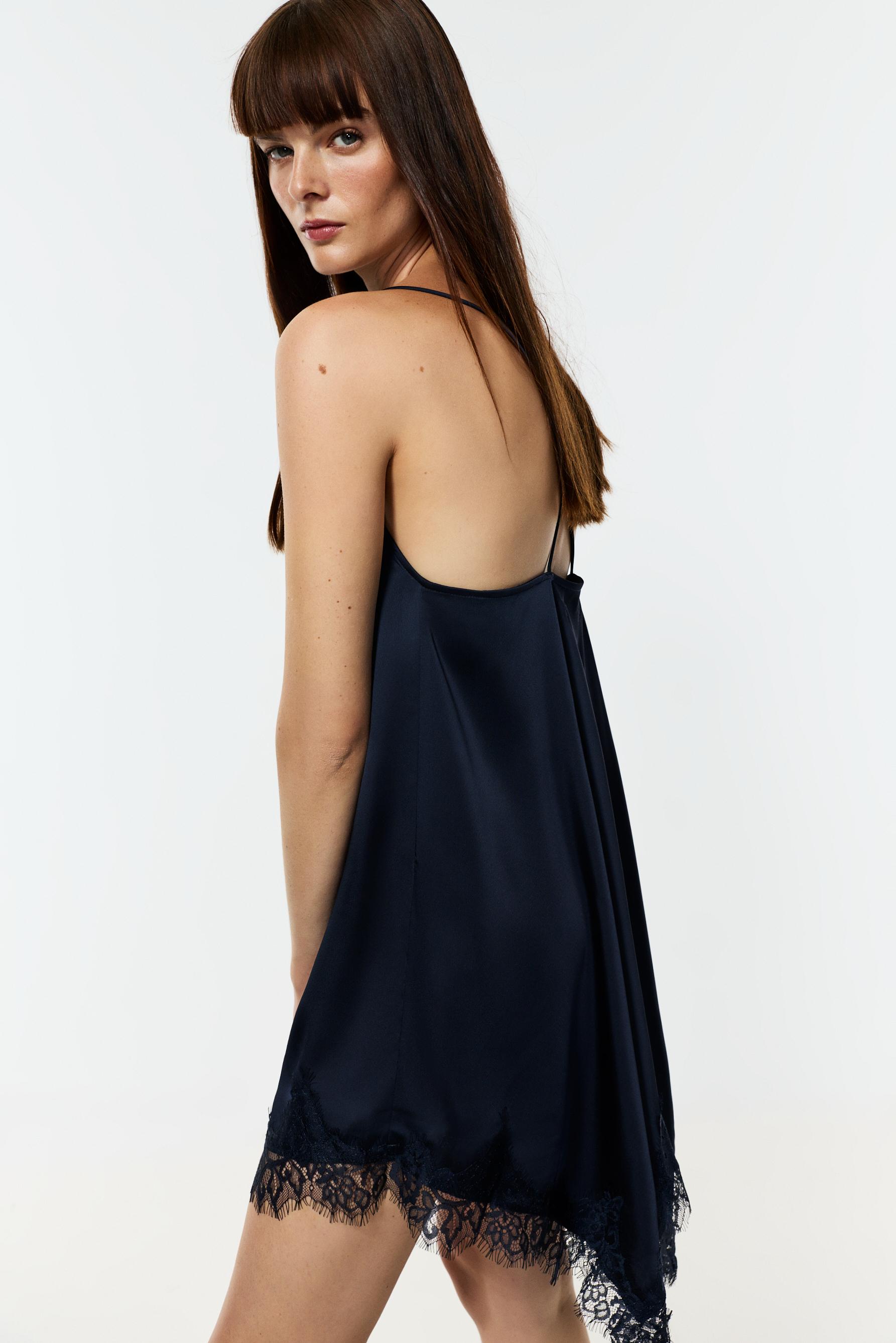 Asymmetric short slip dress — NAVY