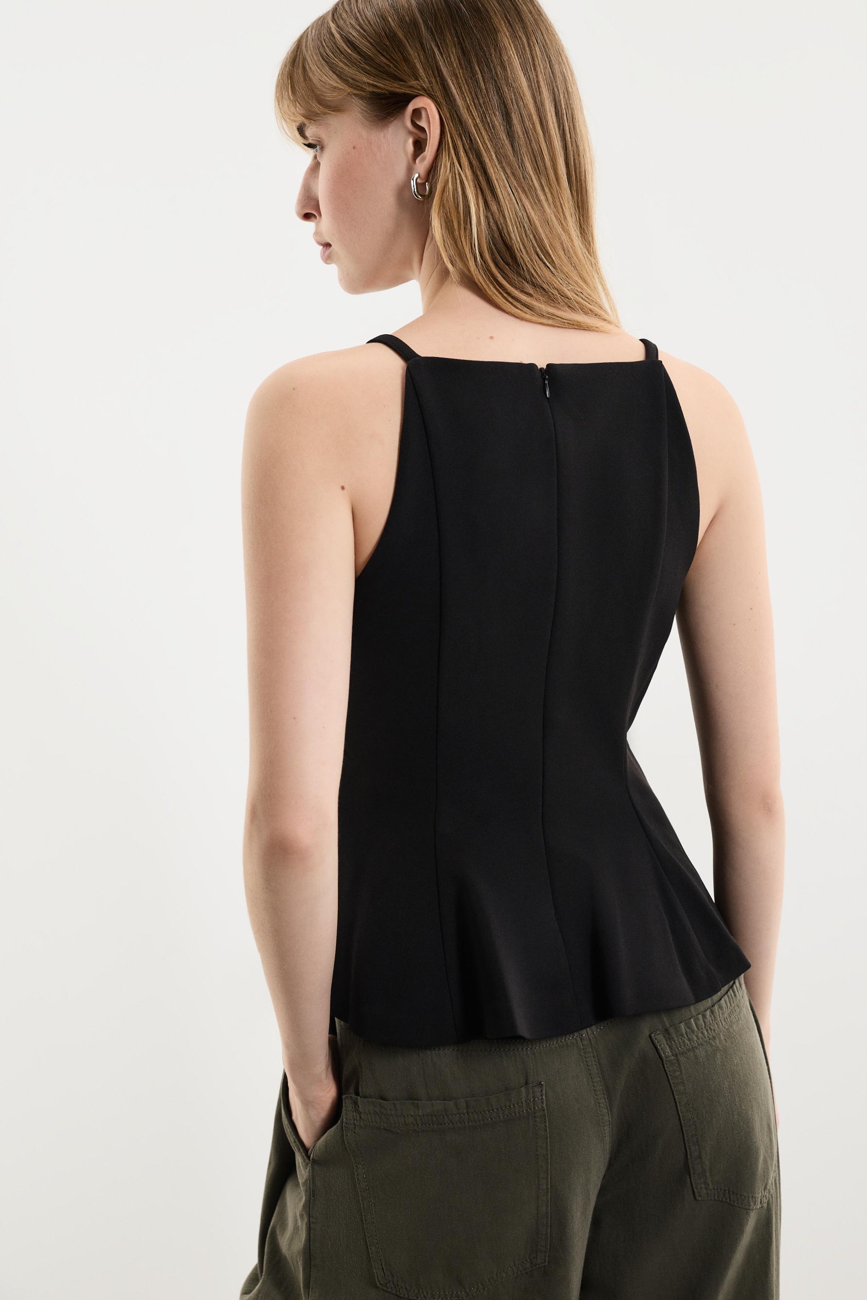 Peplum halter top — BLACK