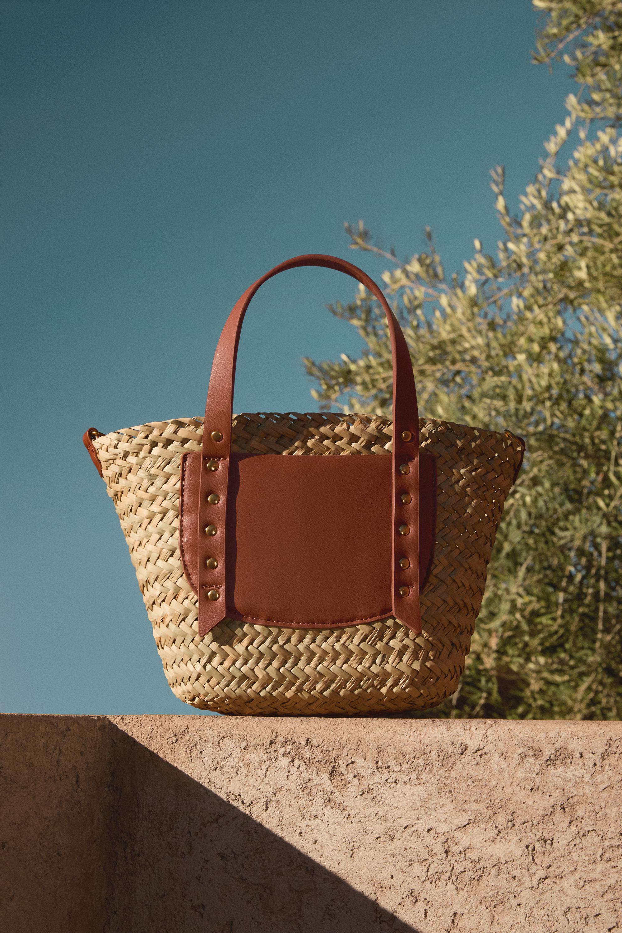 Mini jute crossbody tote — CAMEL