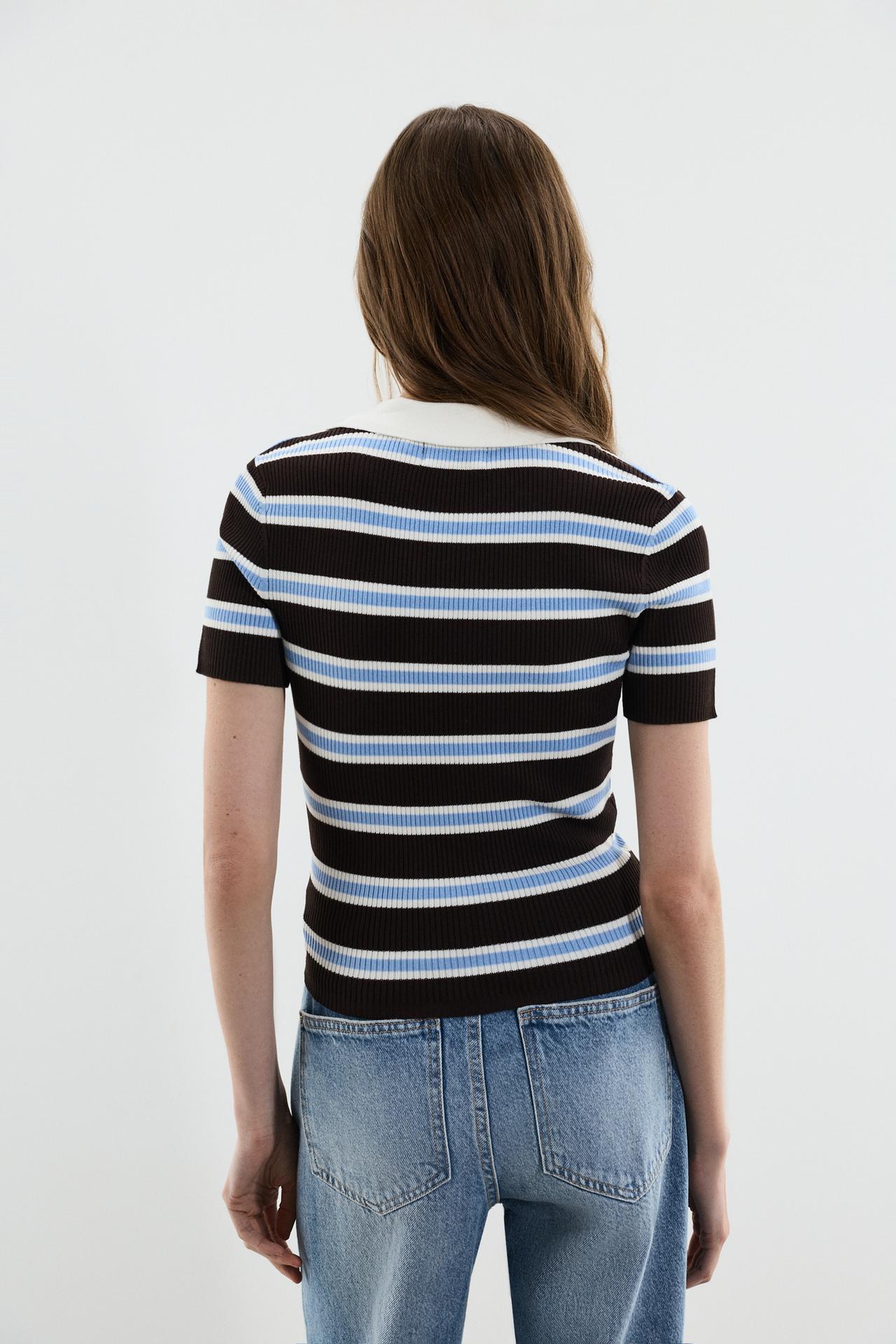 Basic rib knit polo shirt — BROWN/BLUE