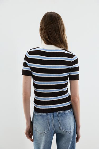 Basic rib knit polo shirt — BROWN/BLUE 4