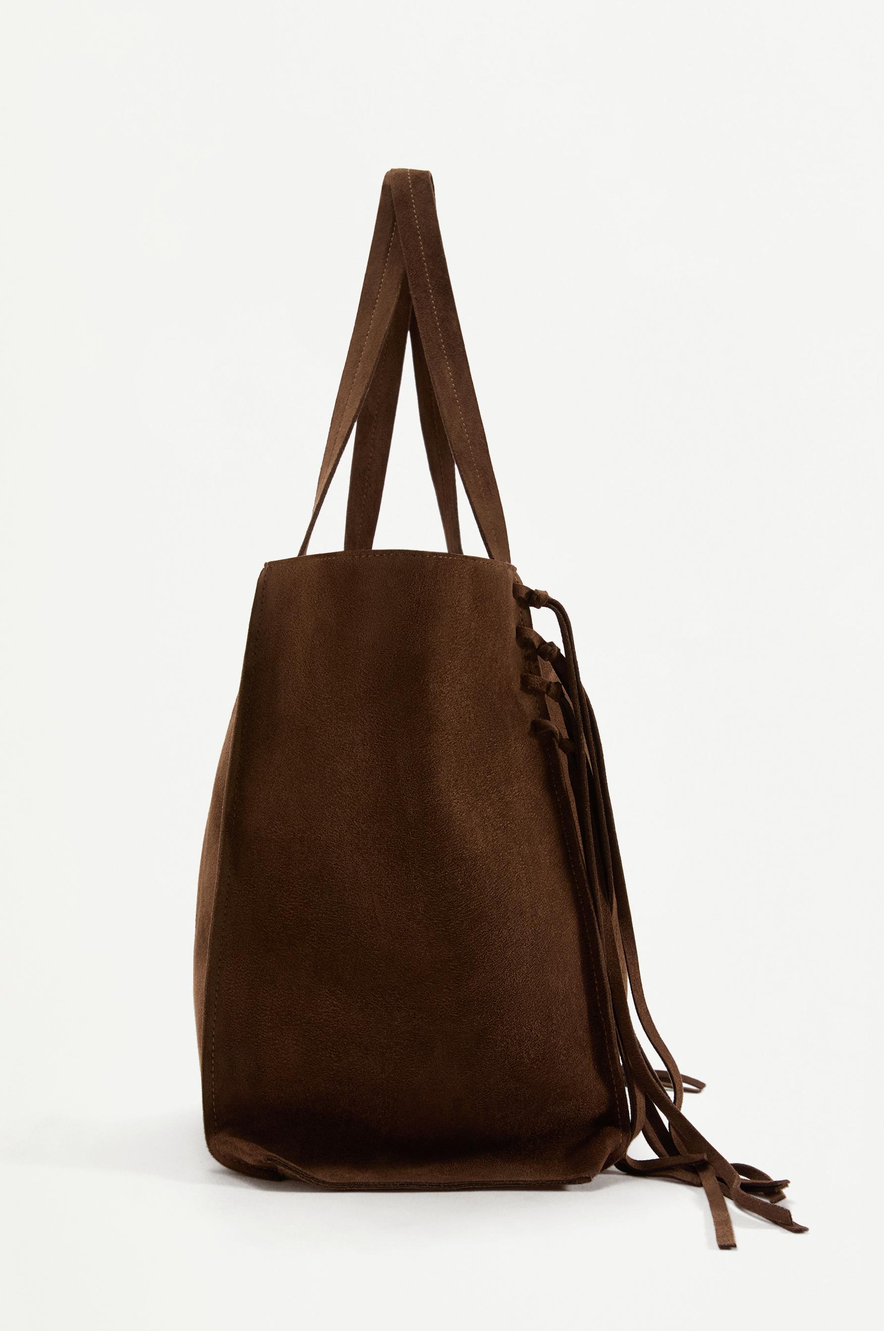 Faux suede tote bag — BROWN