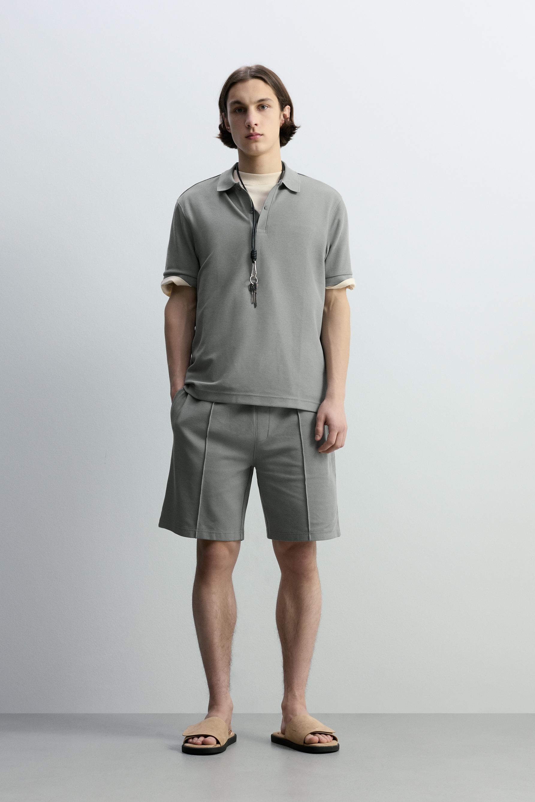 Basic textured polo shirt — BLUE GREY