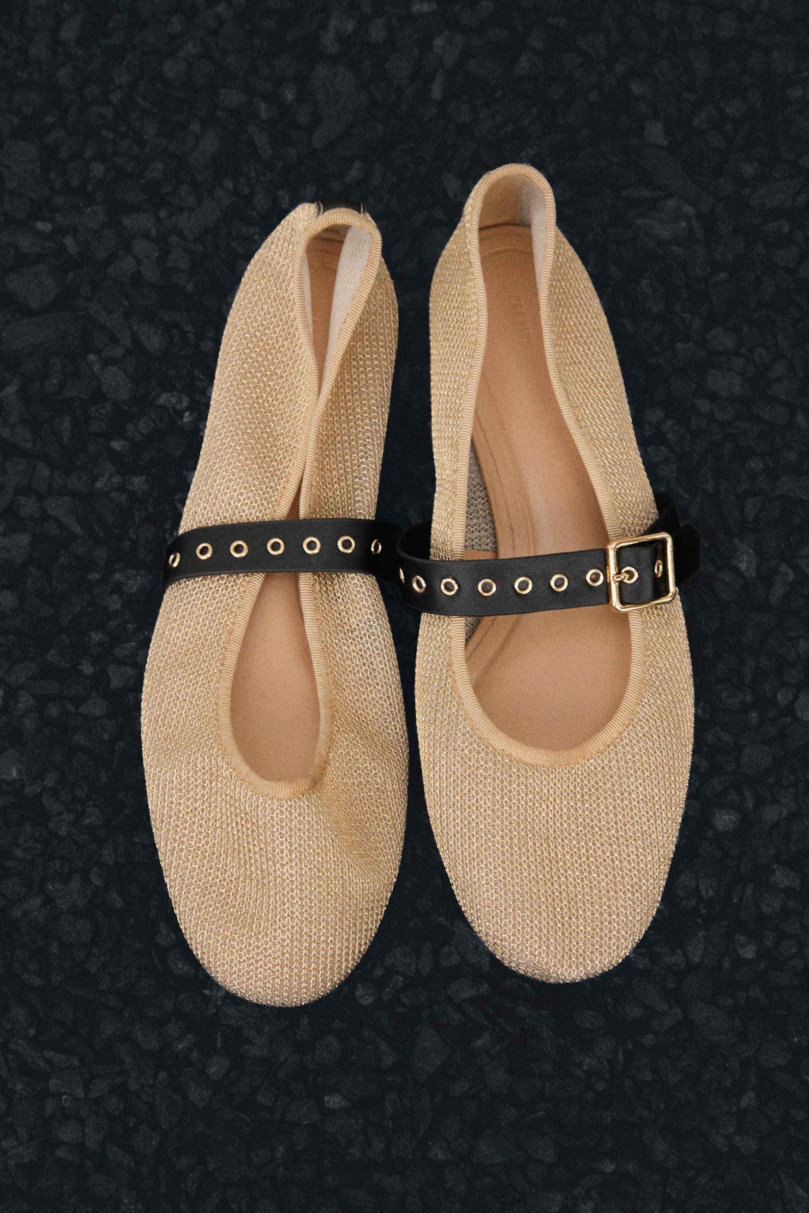 Fabric strap ballet flats — GOLD