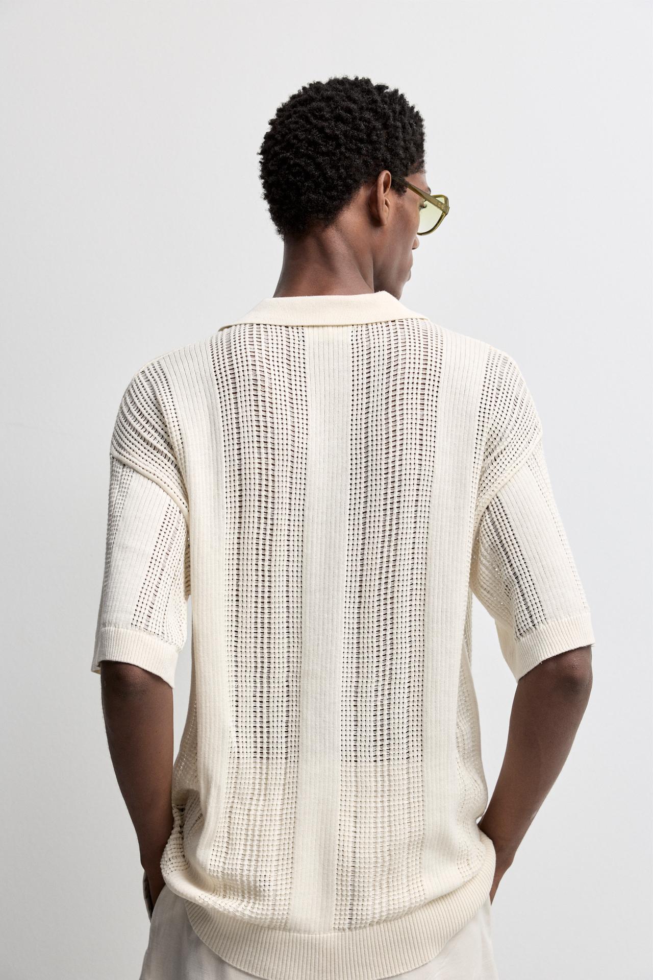 Cutwork knit polo — OFF WHITE