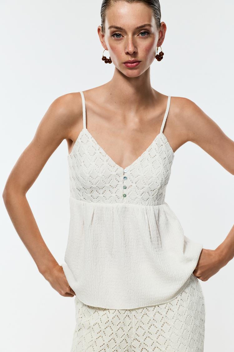 Crochet-effect top — OFF WHITE